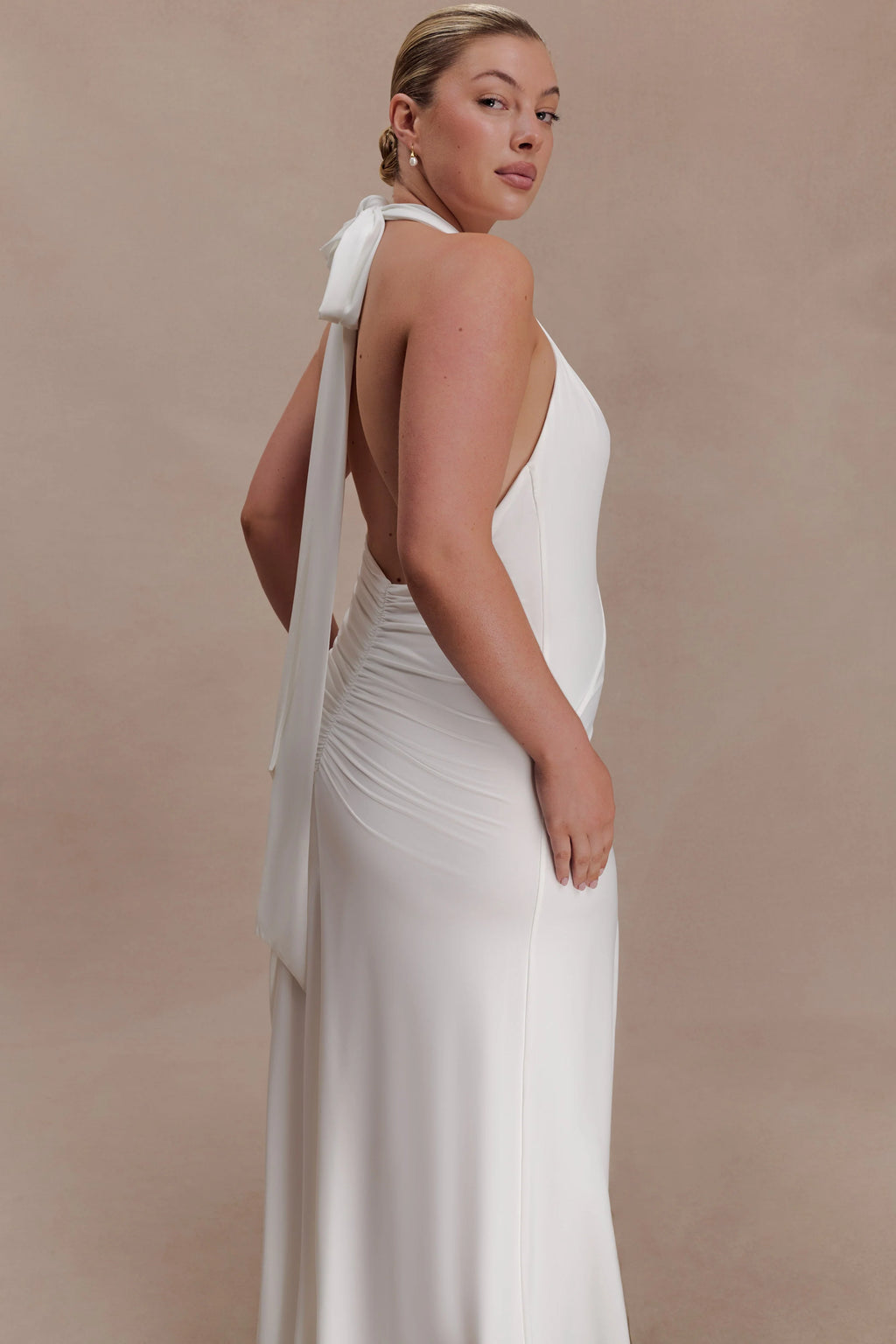 Juliet Slinky Maxi Dress With Scarf - White