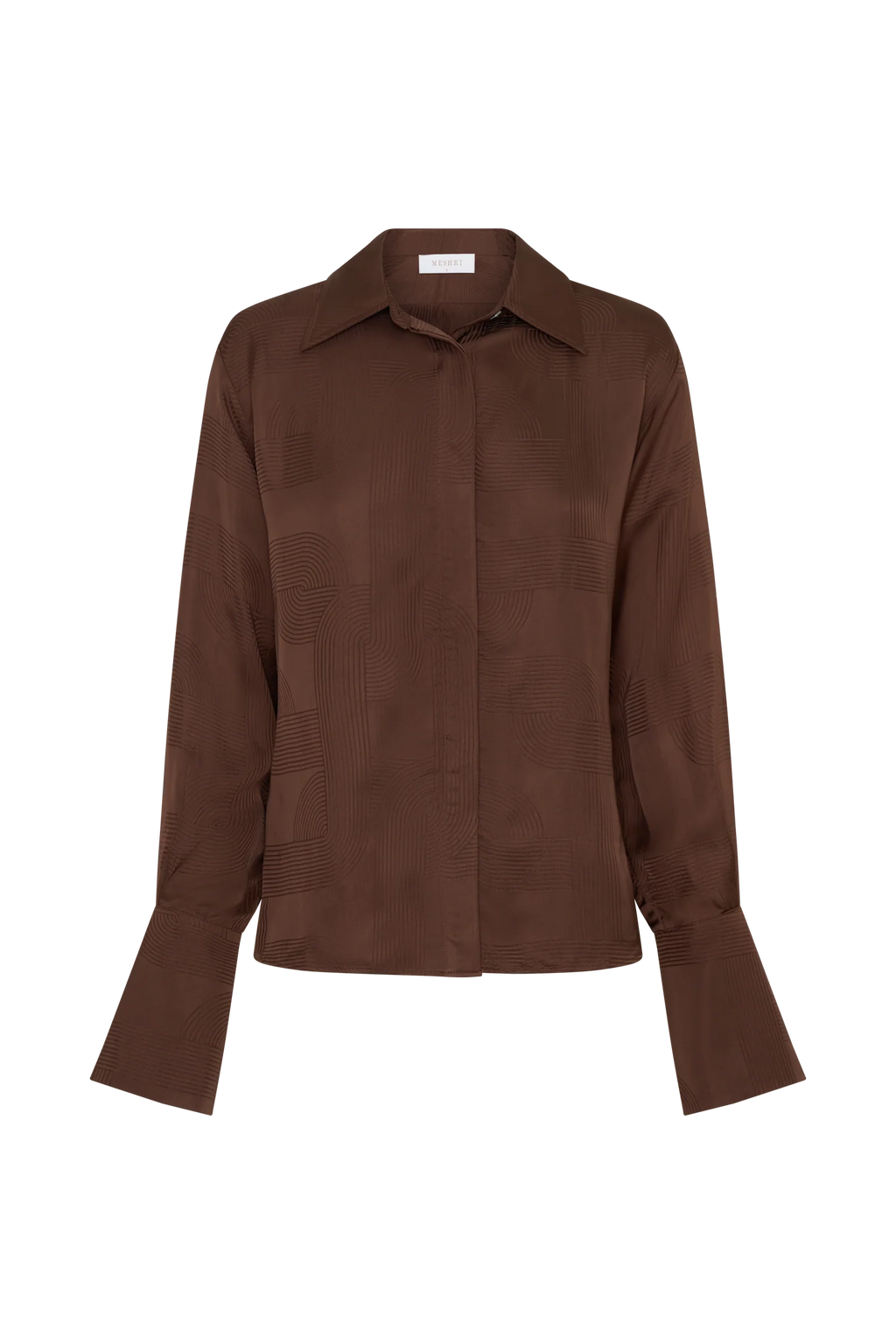 Gia Long Sleeve Satin Shirt - Chocolate
