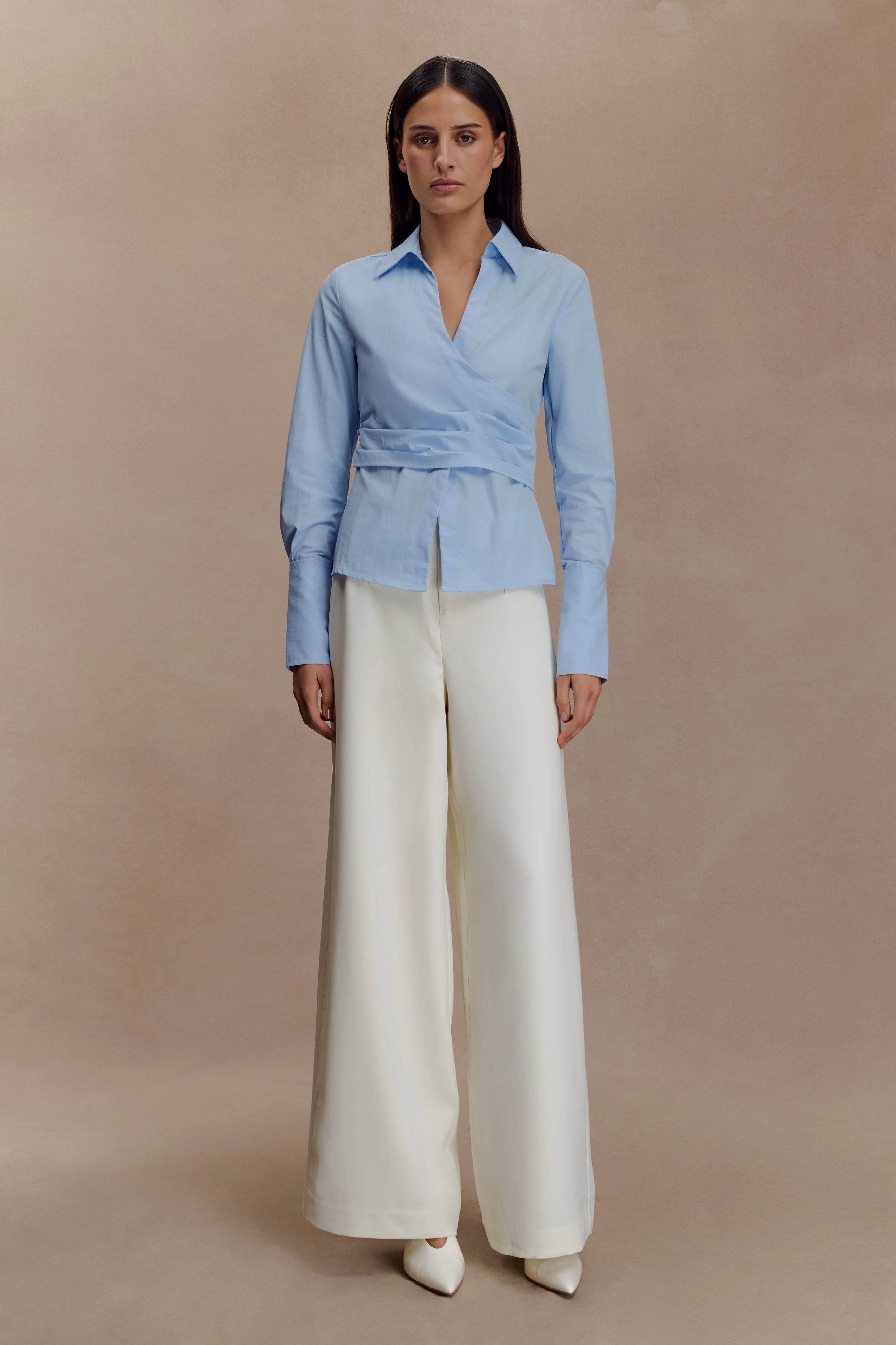 Eugenia Wrap Cotton Shirt - Blue