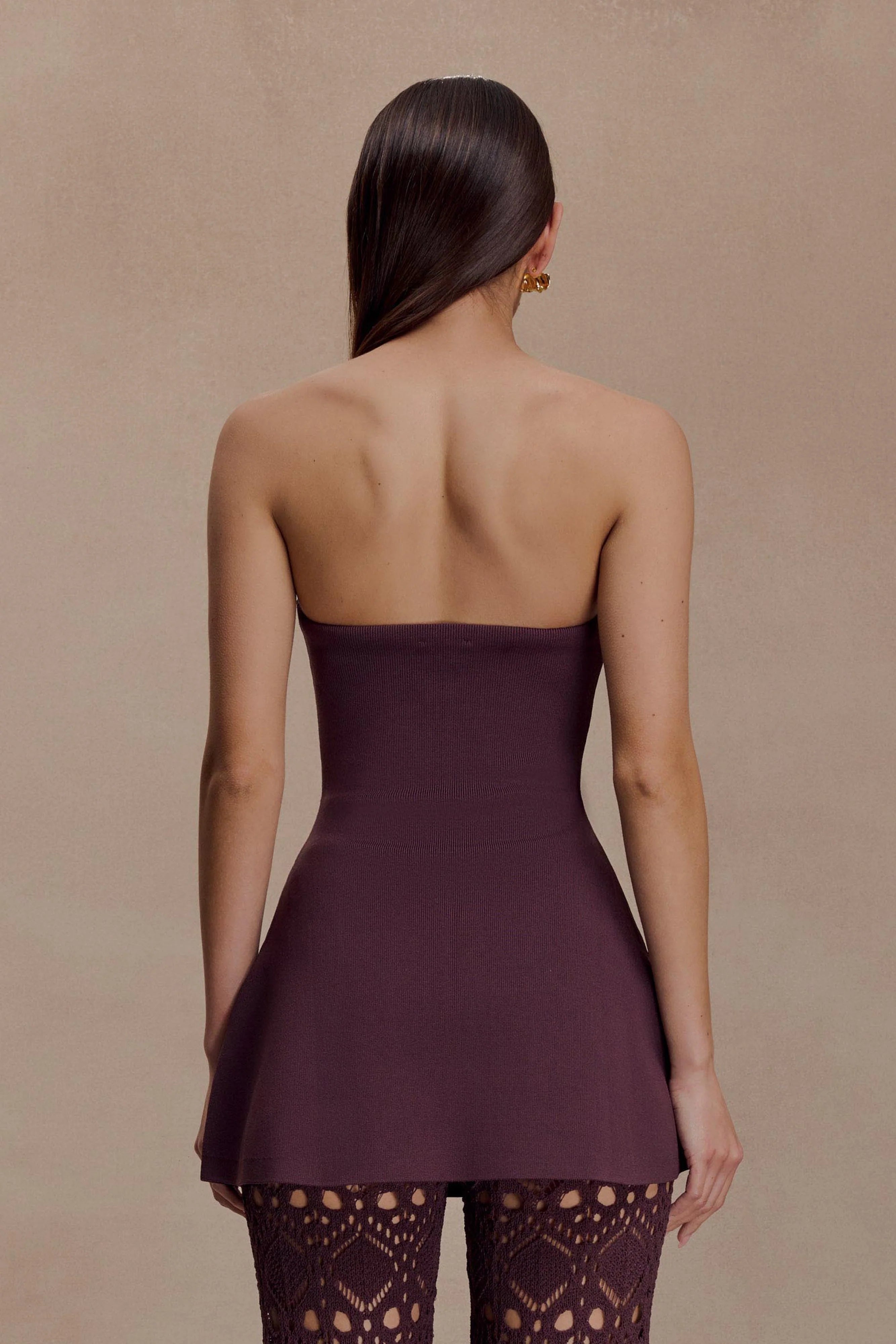 Anette Bandage Knit Strapless Top - Chocolate