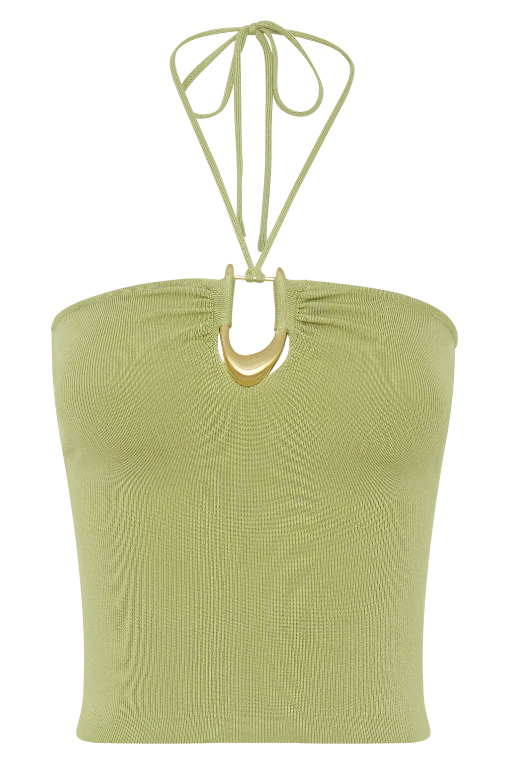 Dimitri Knit Halter Top With Hardware - Light Olive