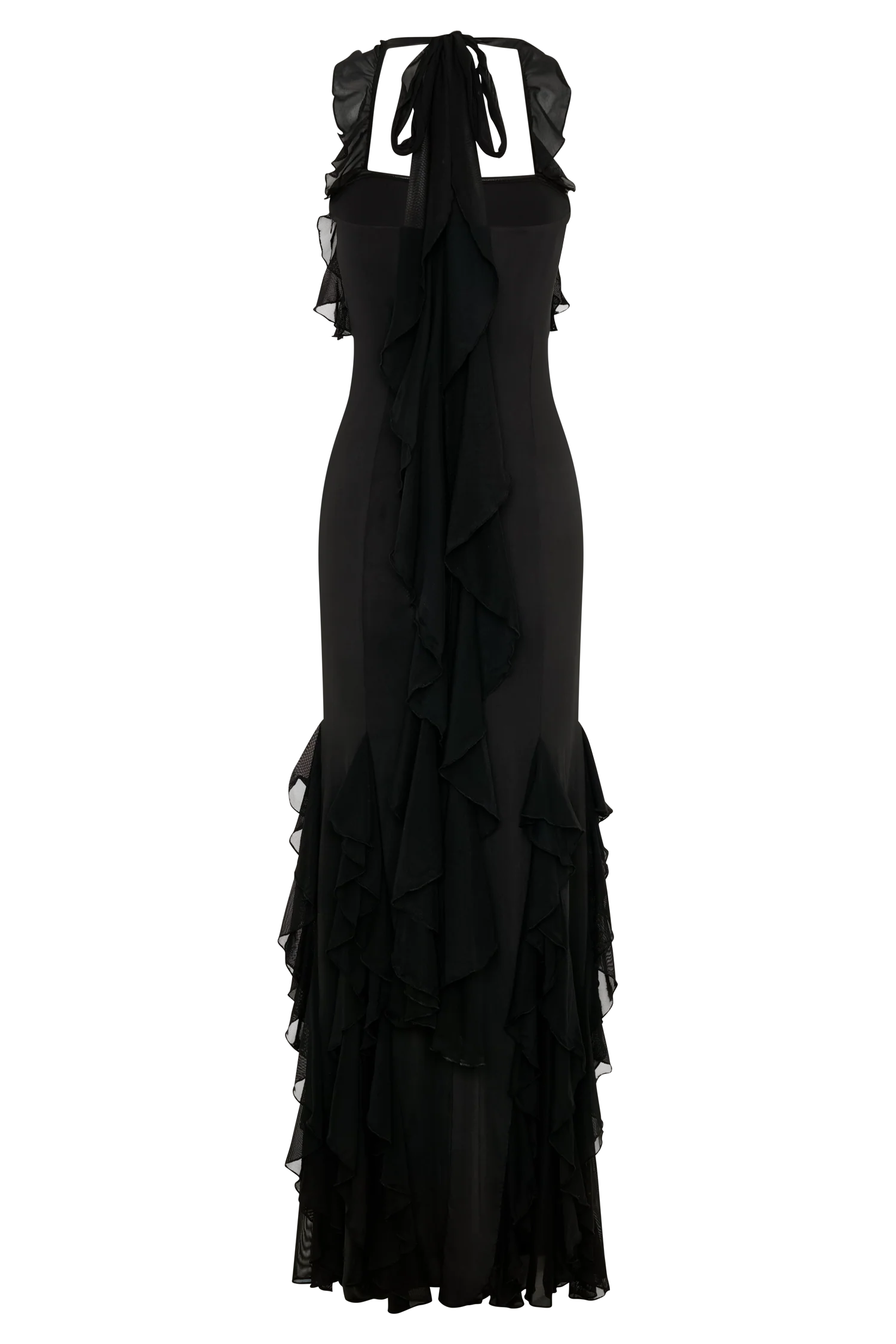 Etta Ruffle Slinky Maxi Dress - Black