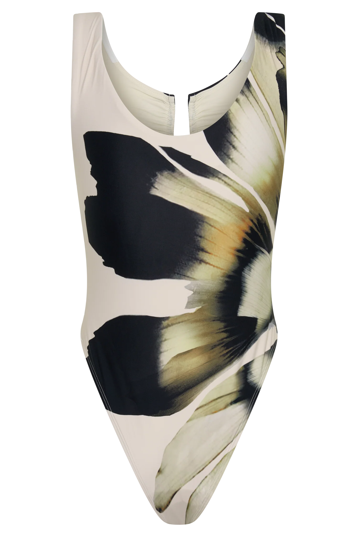 Yumi U-Wire Plunge One Piece Swimsuit - Ivory Base Floral Print