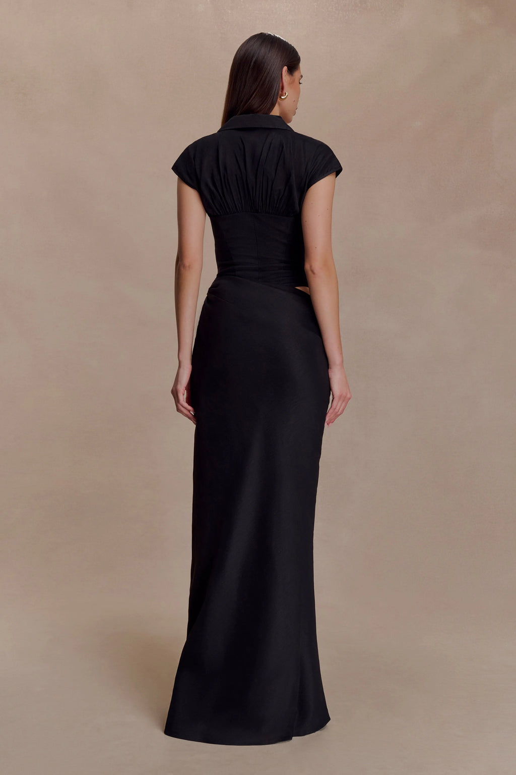 Saphira Shirt Corset Maxi Dress - Black