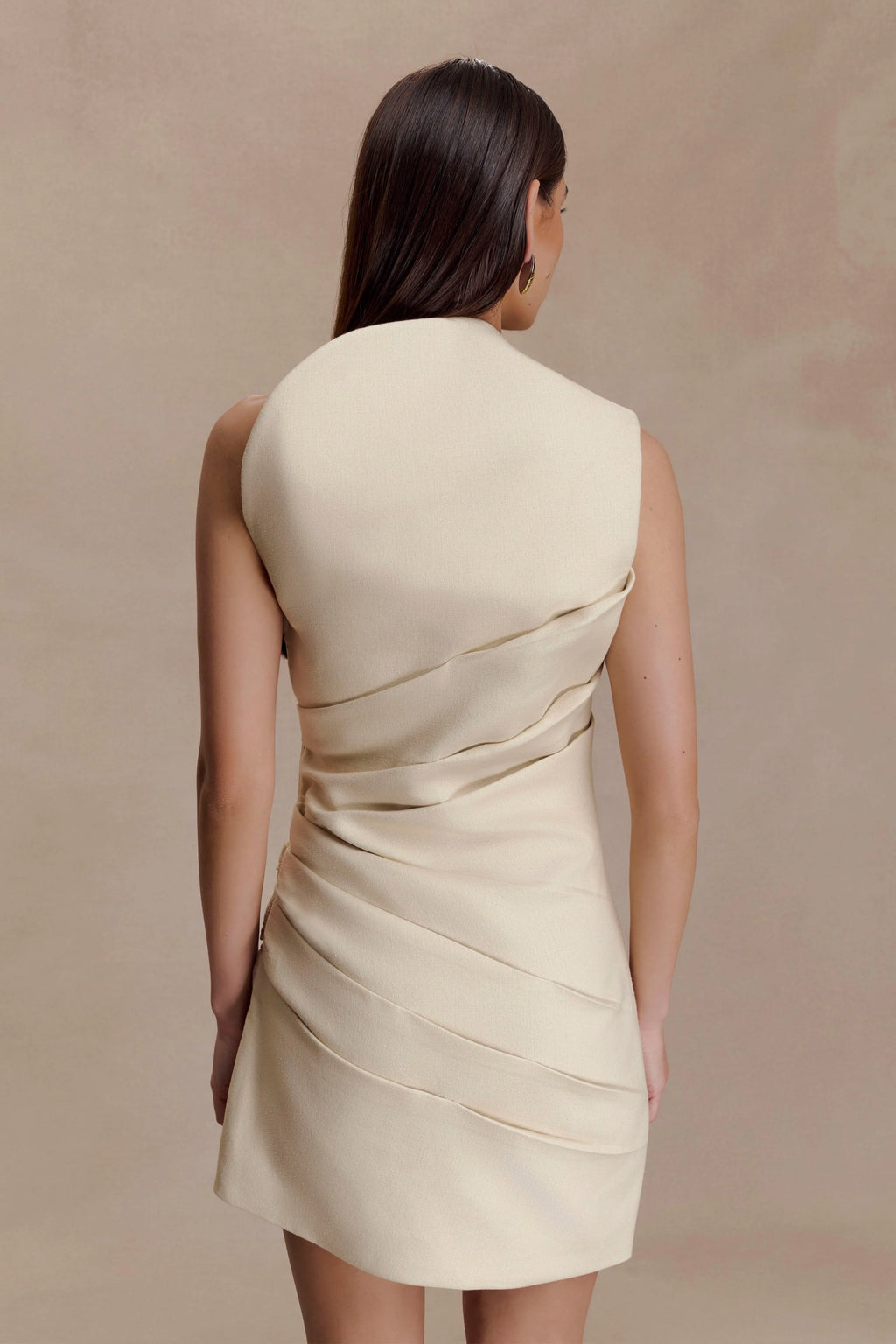 Helena One Shoulder Linen Mini Dress - Natural Beige