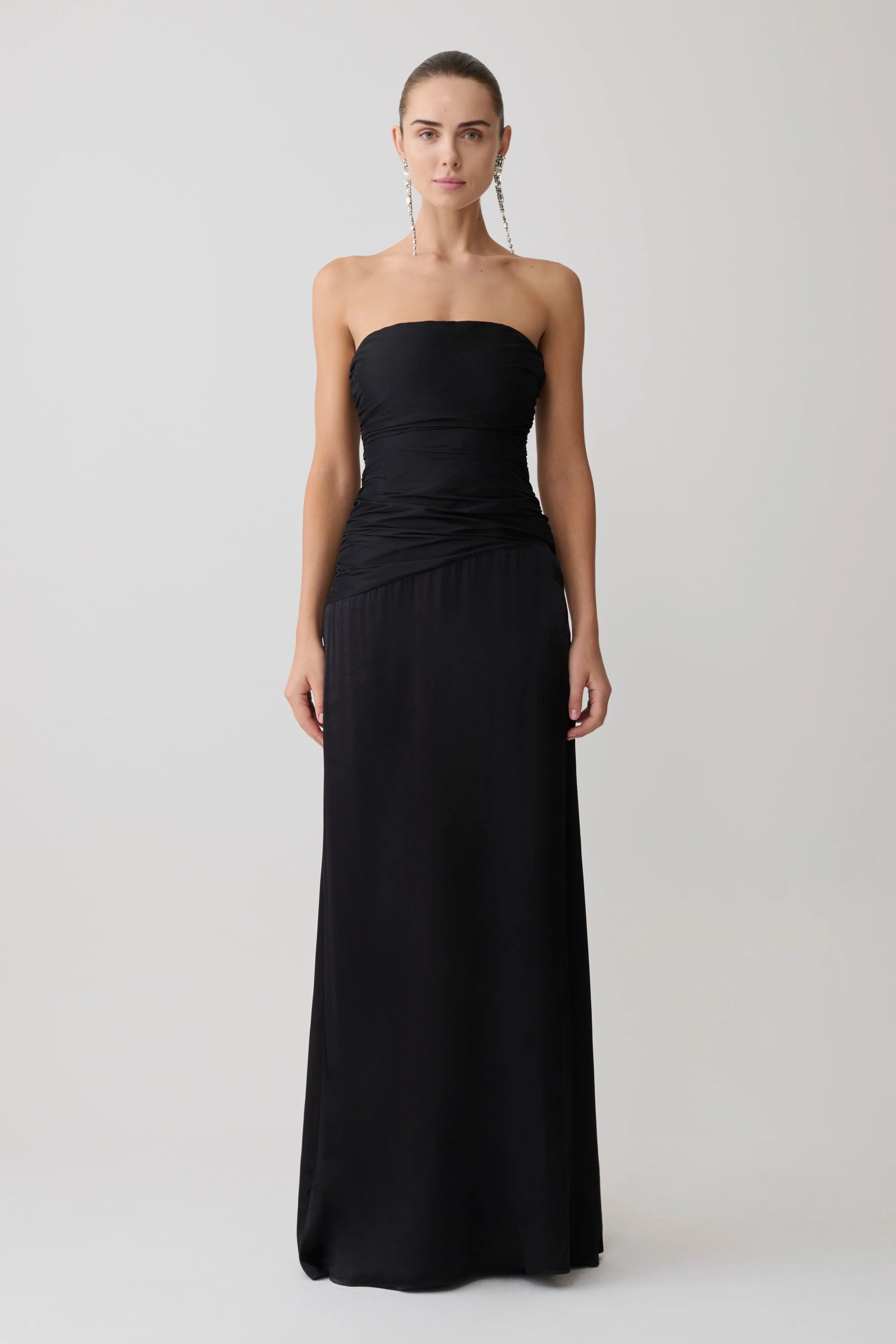 Serena Strapless Taffeta Maxi Dress - Black