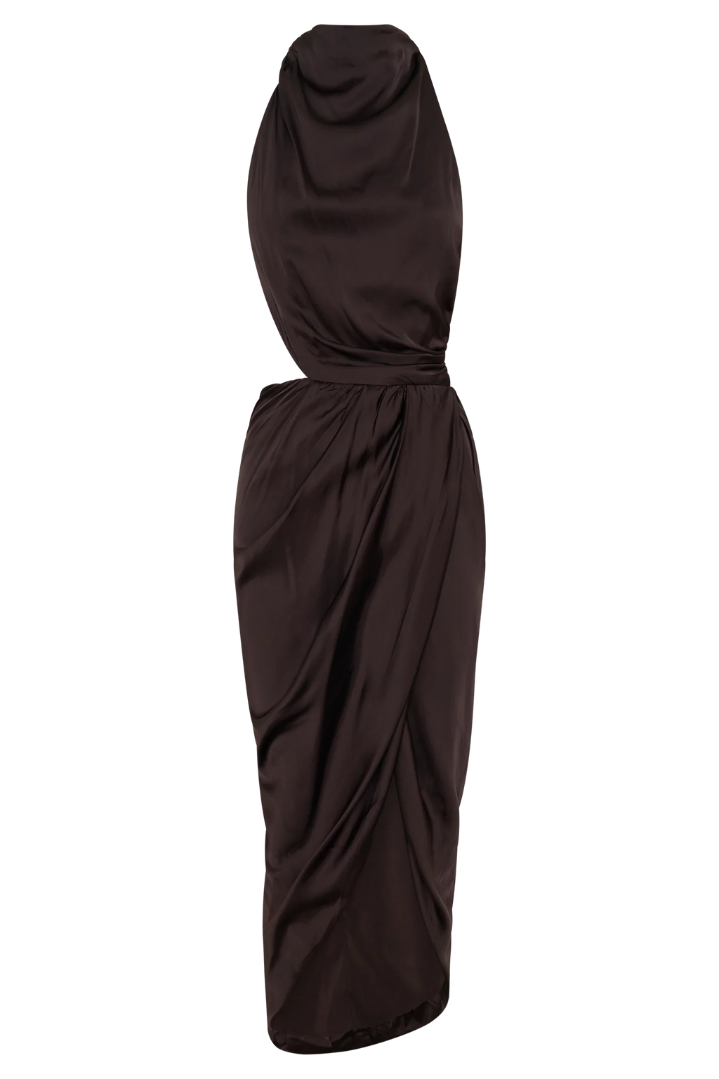 Aveline Draped Halter Midi Dress - Dark Chocolate