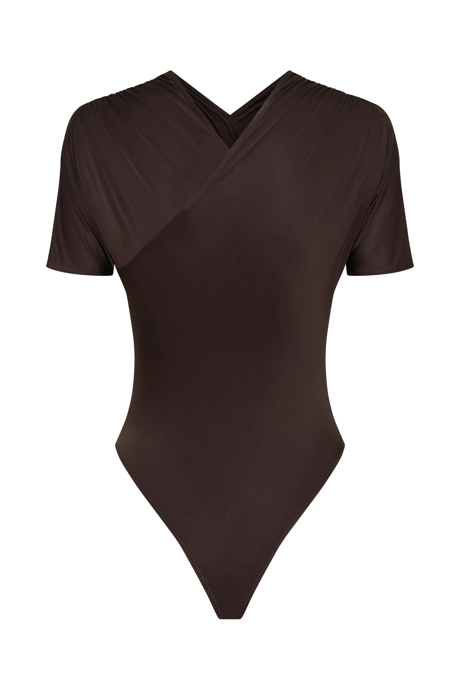 Junie Shortsleeve Cross-Over Bodysuit - Chocolate