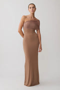 Hanh One Shoulder Mesh Maxi Dress - Tan