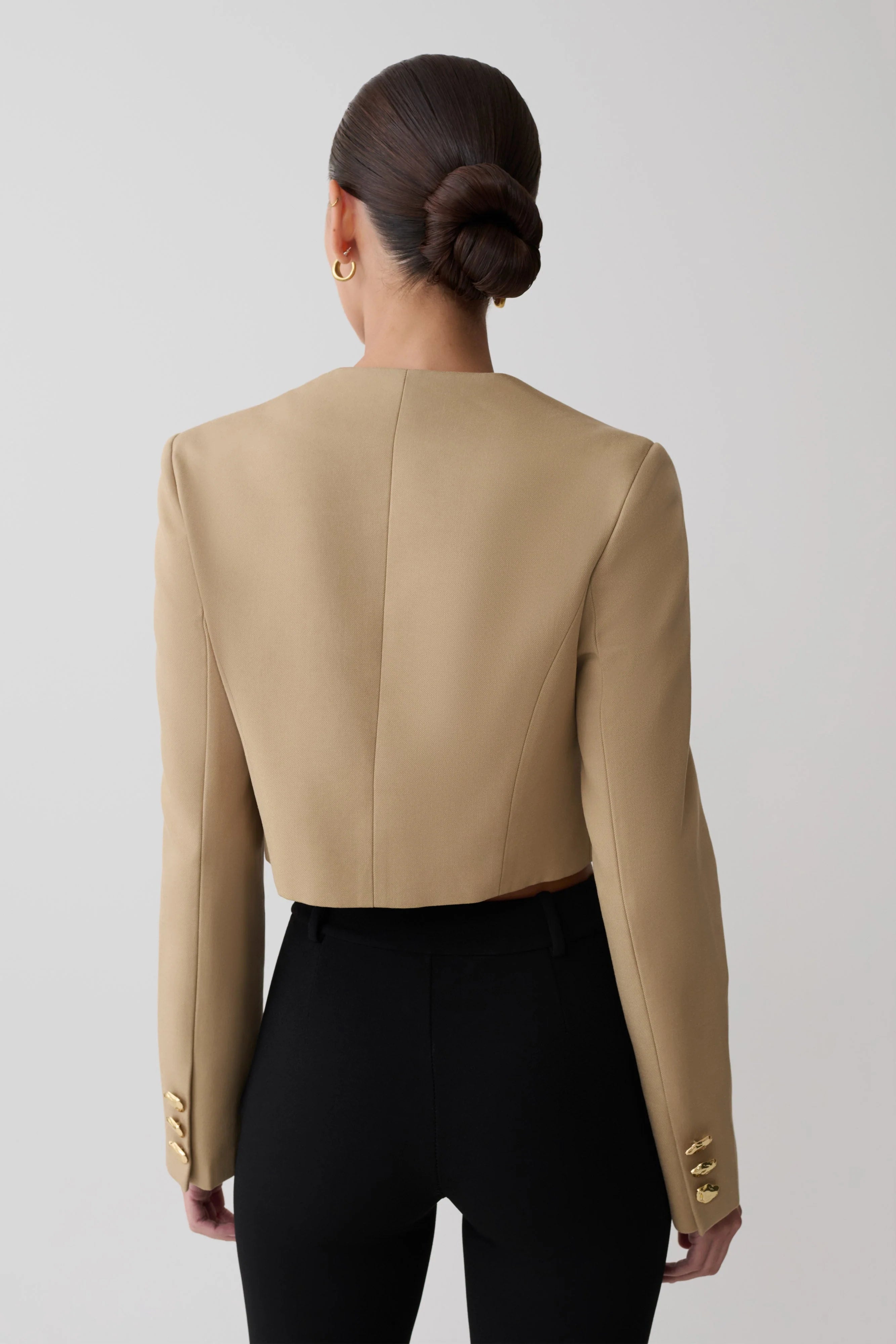 Marielle Button Up Cropped Jacket - Taupe
