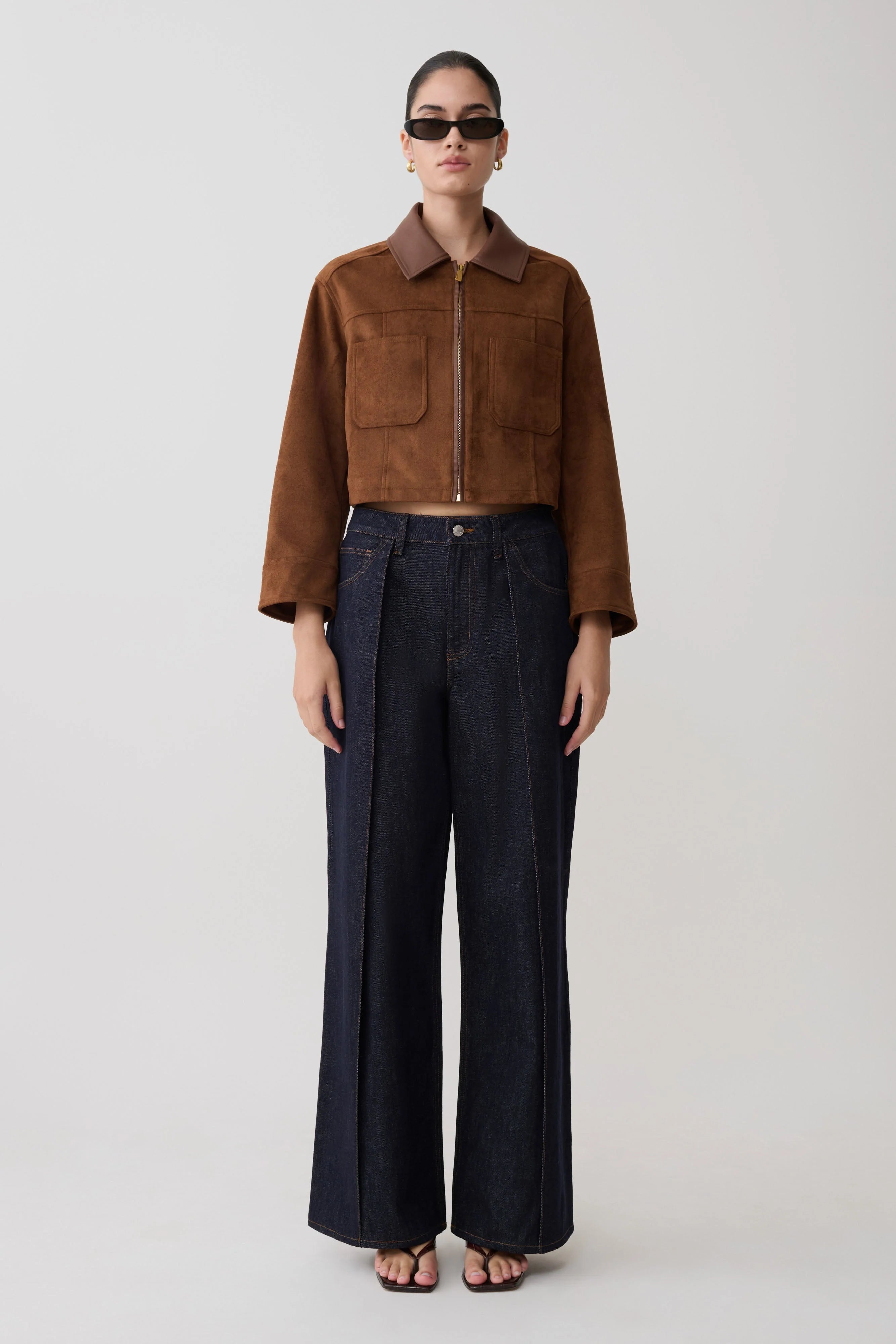 Remy Faux Suede & Leather Collared Jacket - Tan