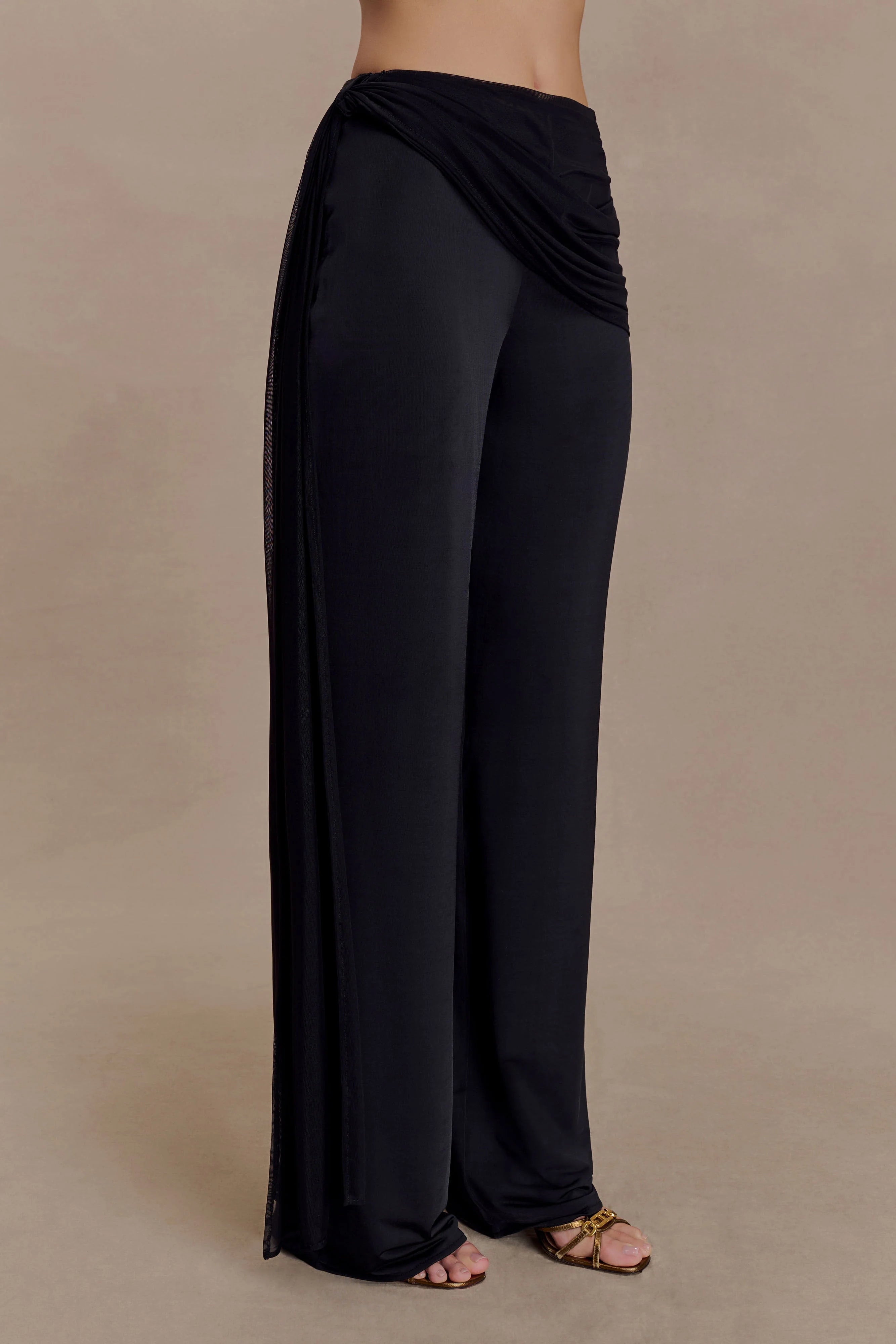 Aspyn Slinky Gathered Wide Leg Pants - Black
