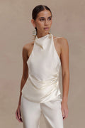 Bianca Satin Halter Top - Ivory
