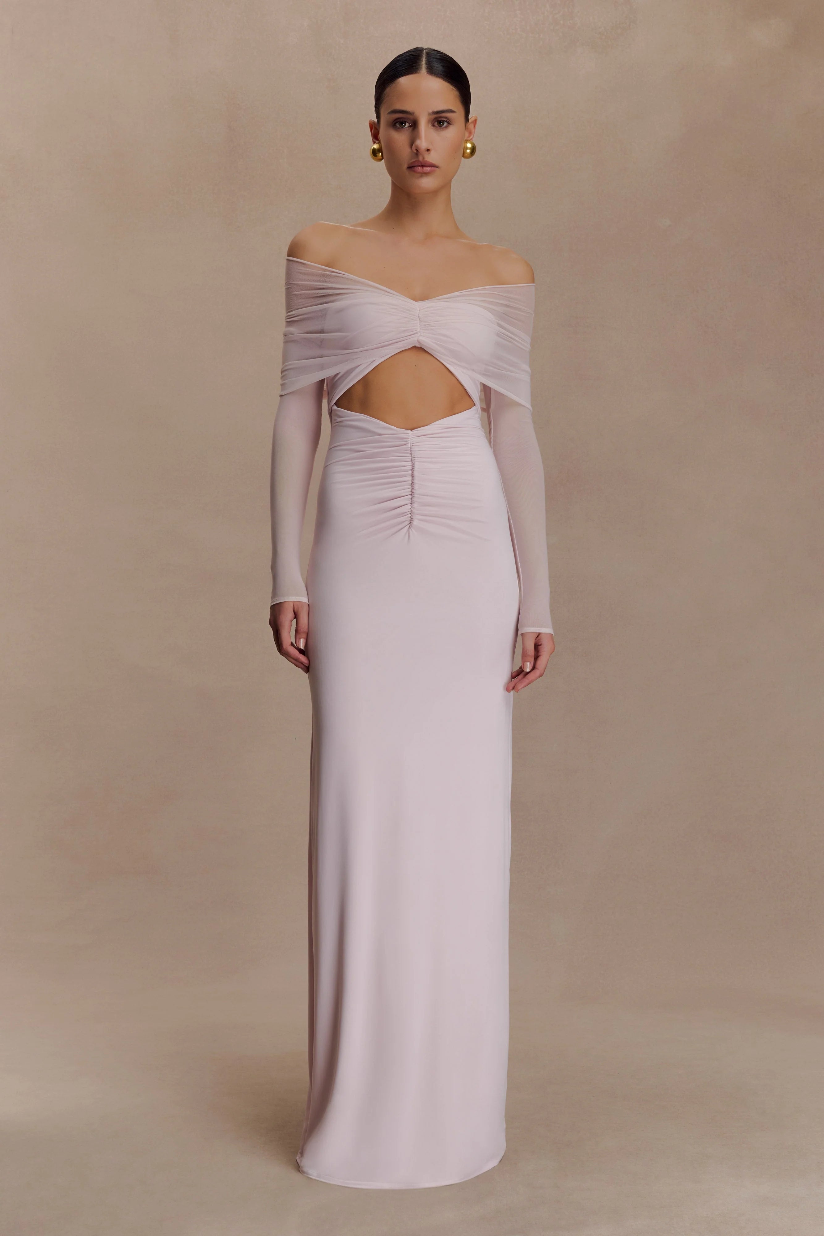 Rafaella Slinky And Mesh Maxi Dress - Pale Pink