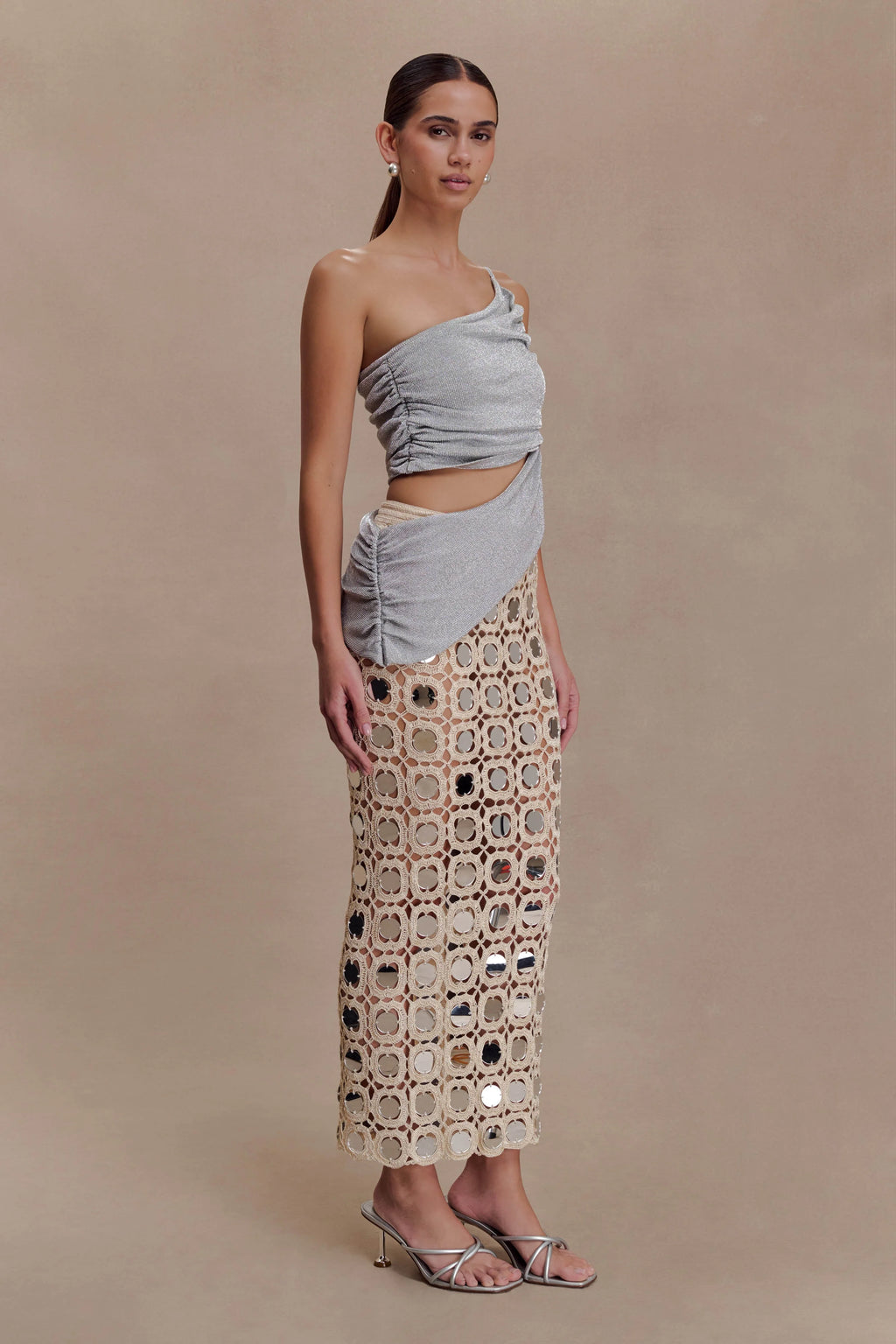 Corah Lurex Drape Knit Top - Silver