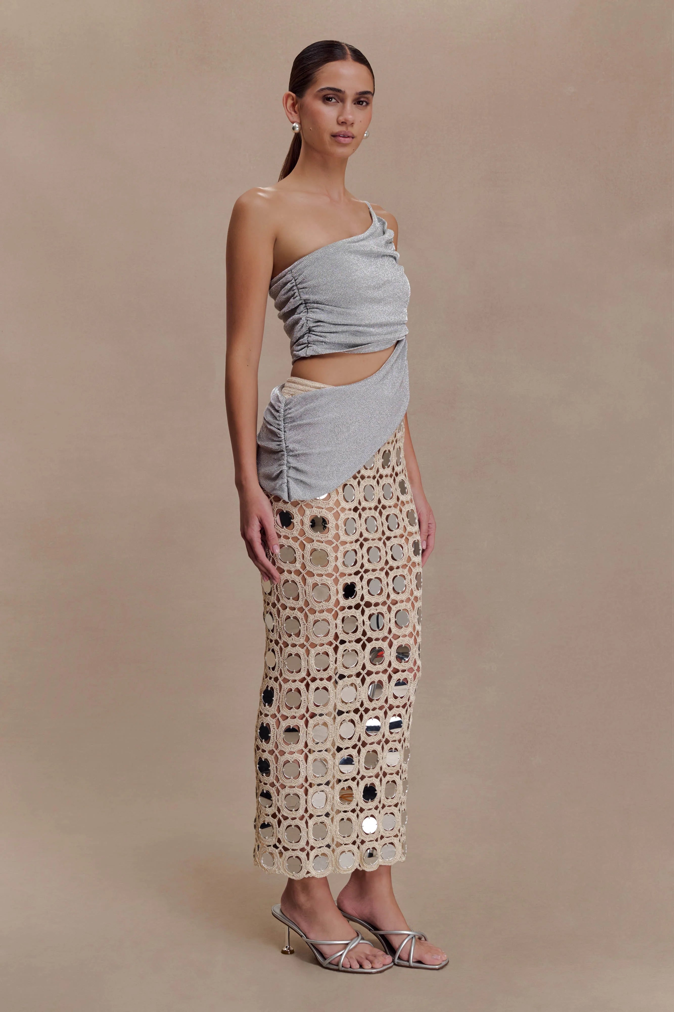 Corah Lurex Drape Knit Top - Silver