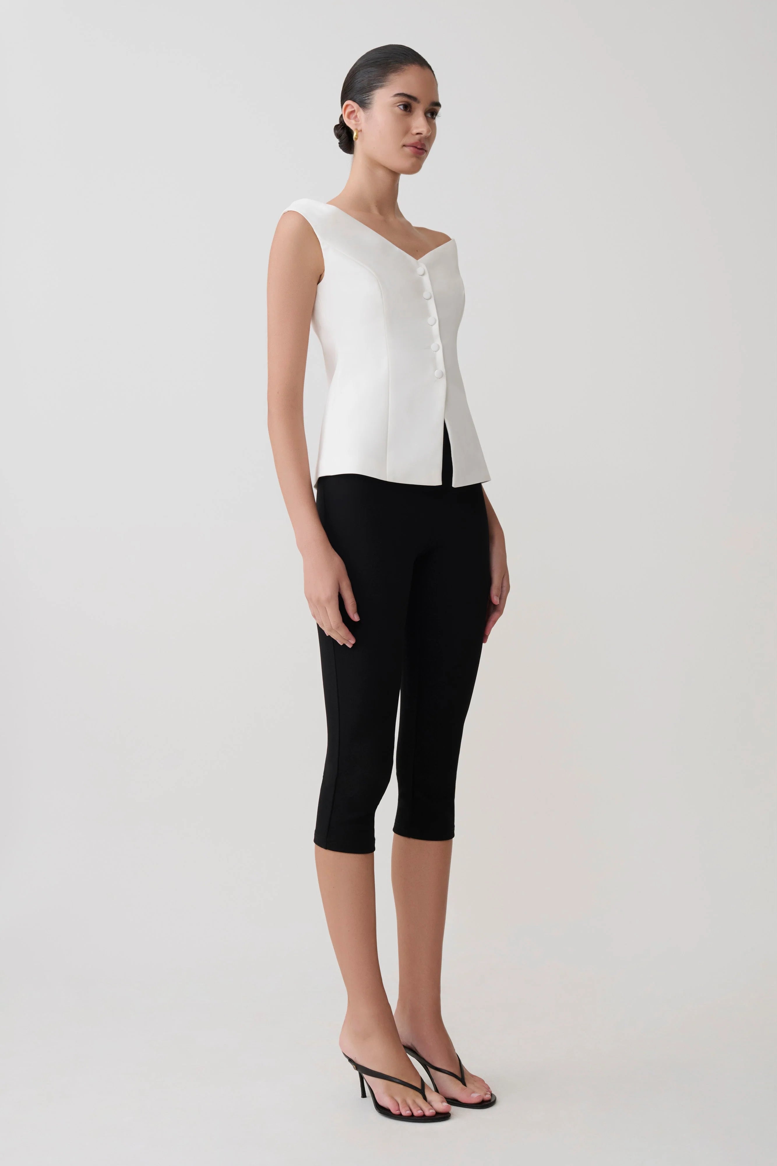 Billie Off Shoulder Sleeveless Button Top - White