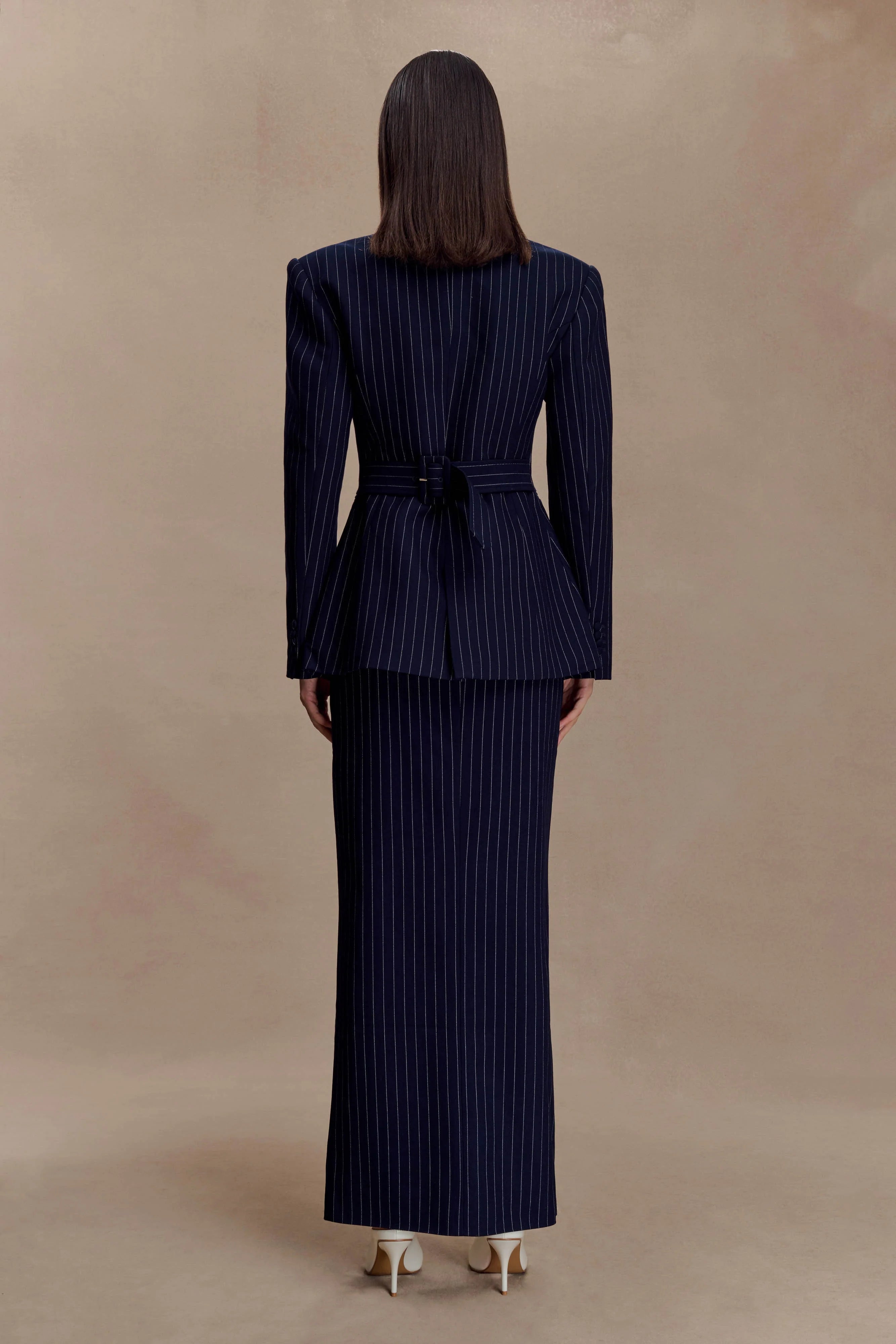 Cassie Column Maxi Skirt - Navy Pinstripe