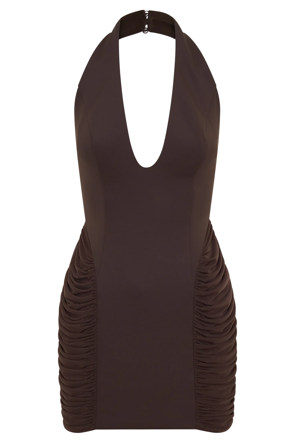 Anari Gathered Scuba Mini Dress - Dark Chocolate