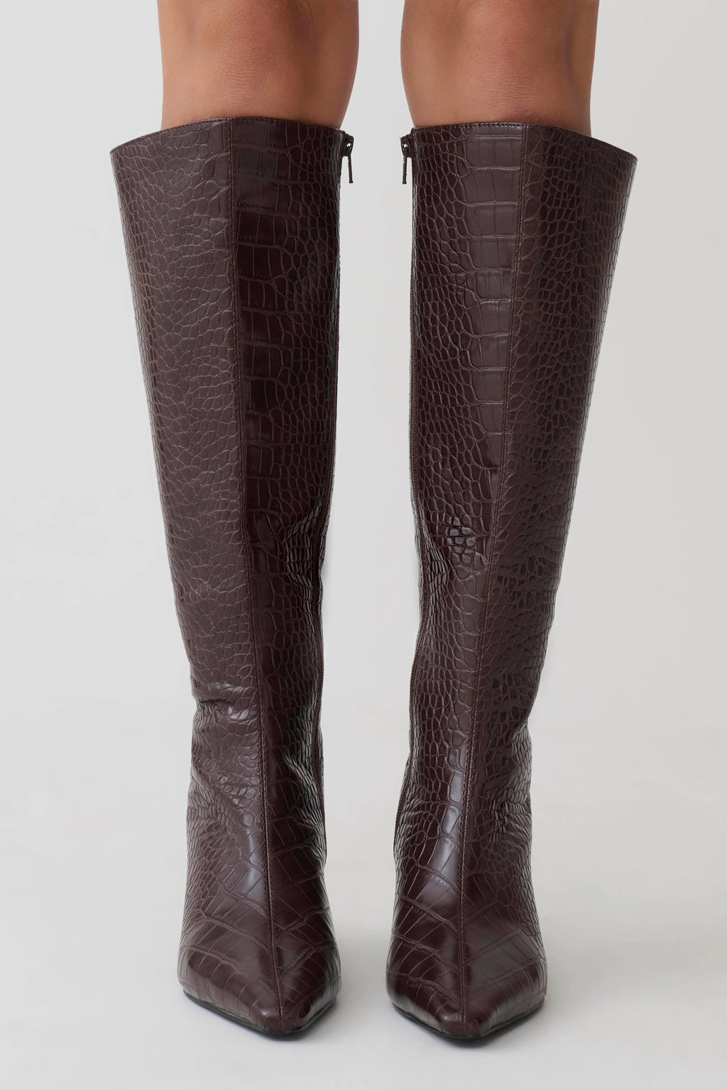 Sarah Faux Leather Crocodile Boot - Chocolate