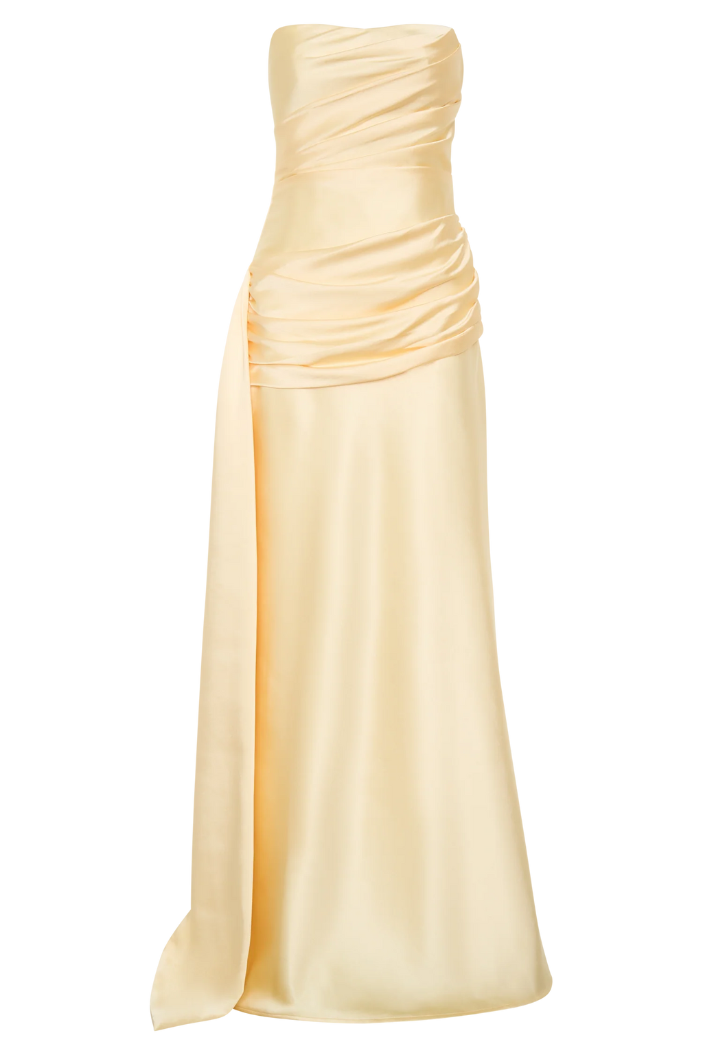 Sarah Strapless Maxi Dress With Waist Tie - Lemon