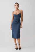 Vina Gathered Jersey Midi Dress - Ink Blue