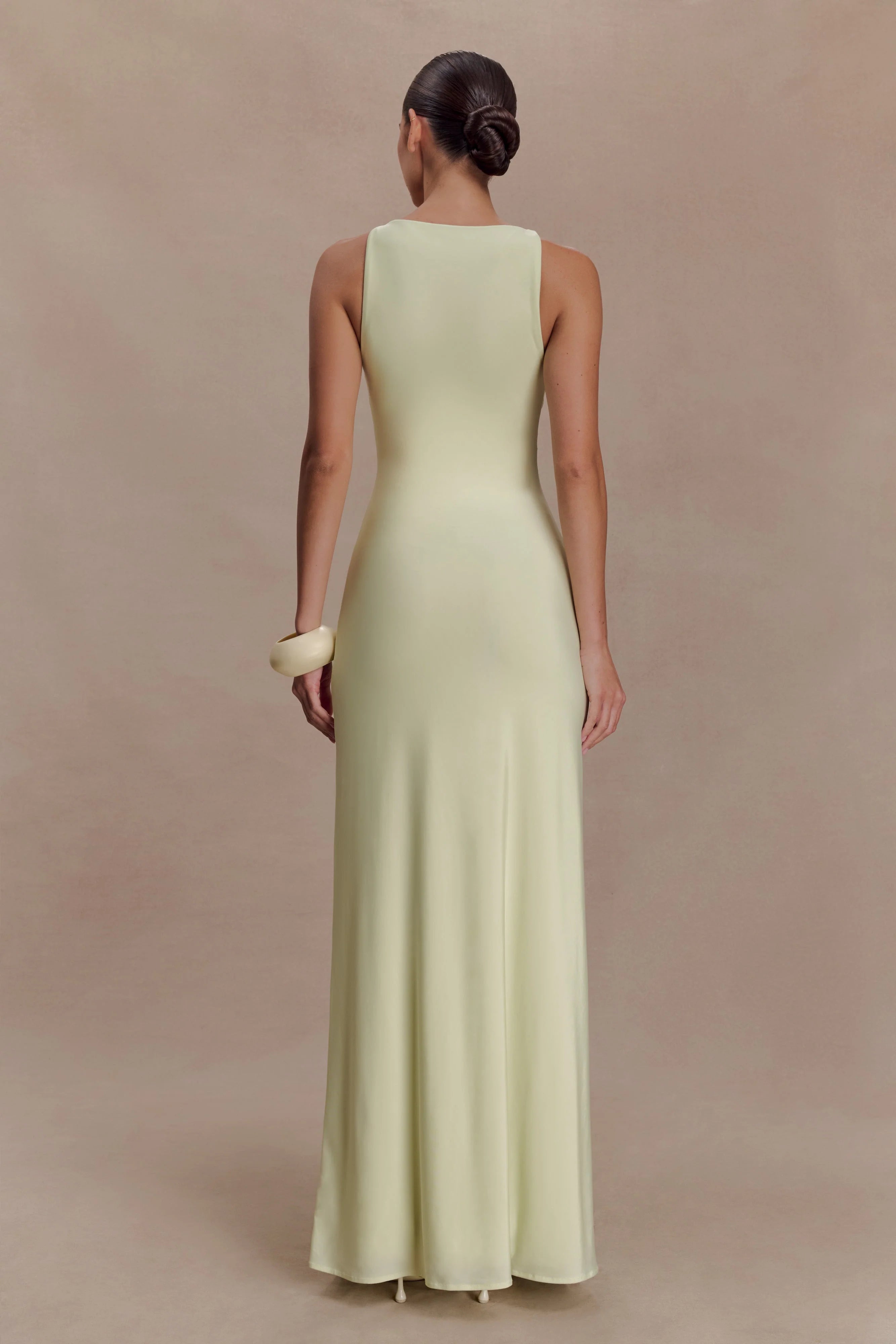 Perrie Slinky Ruched Maxi Dress - Pastel Lime