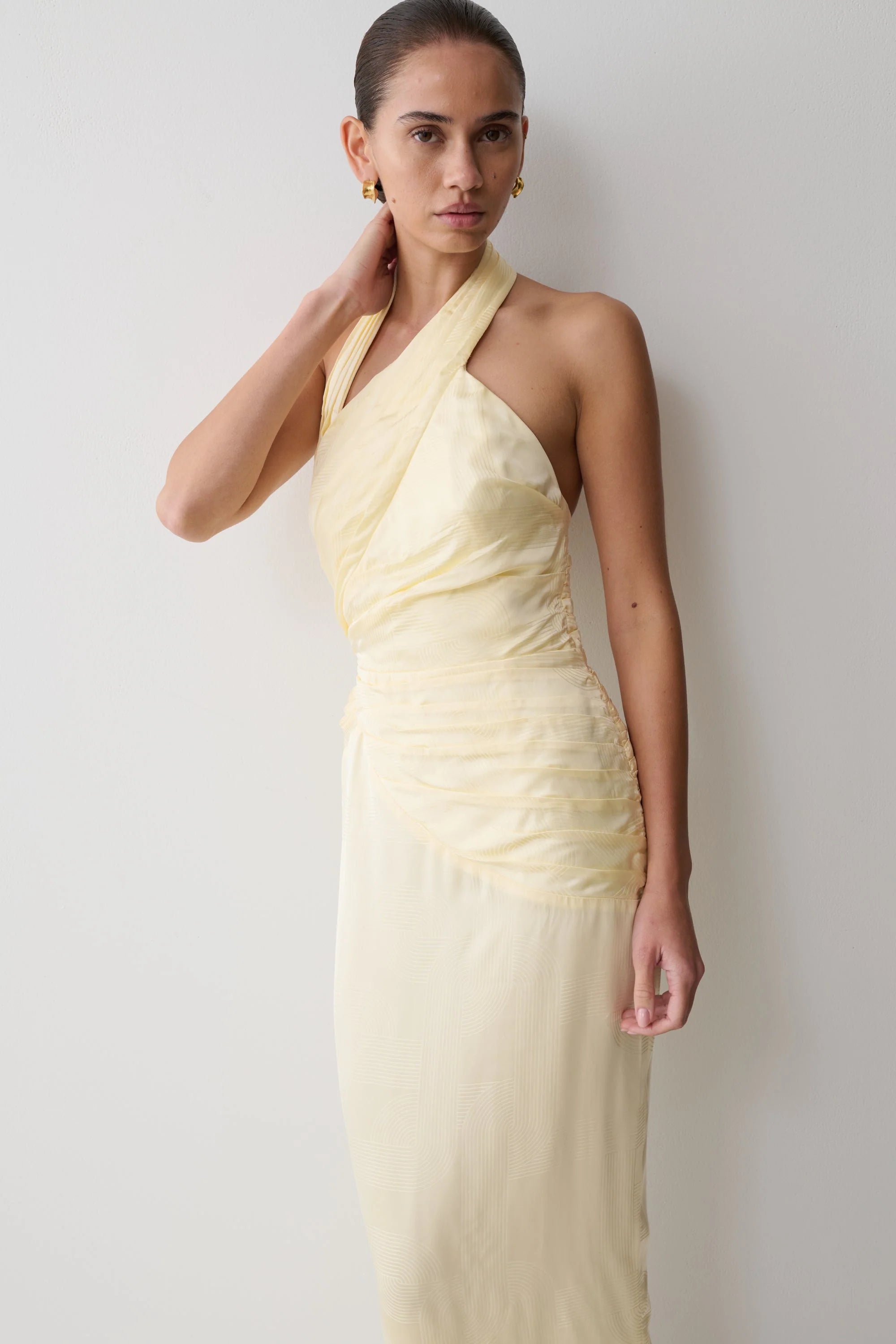Chiara Halter Satin Maxi Dress - Buttermilk