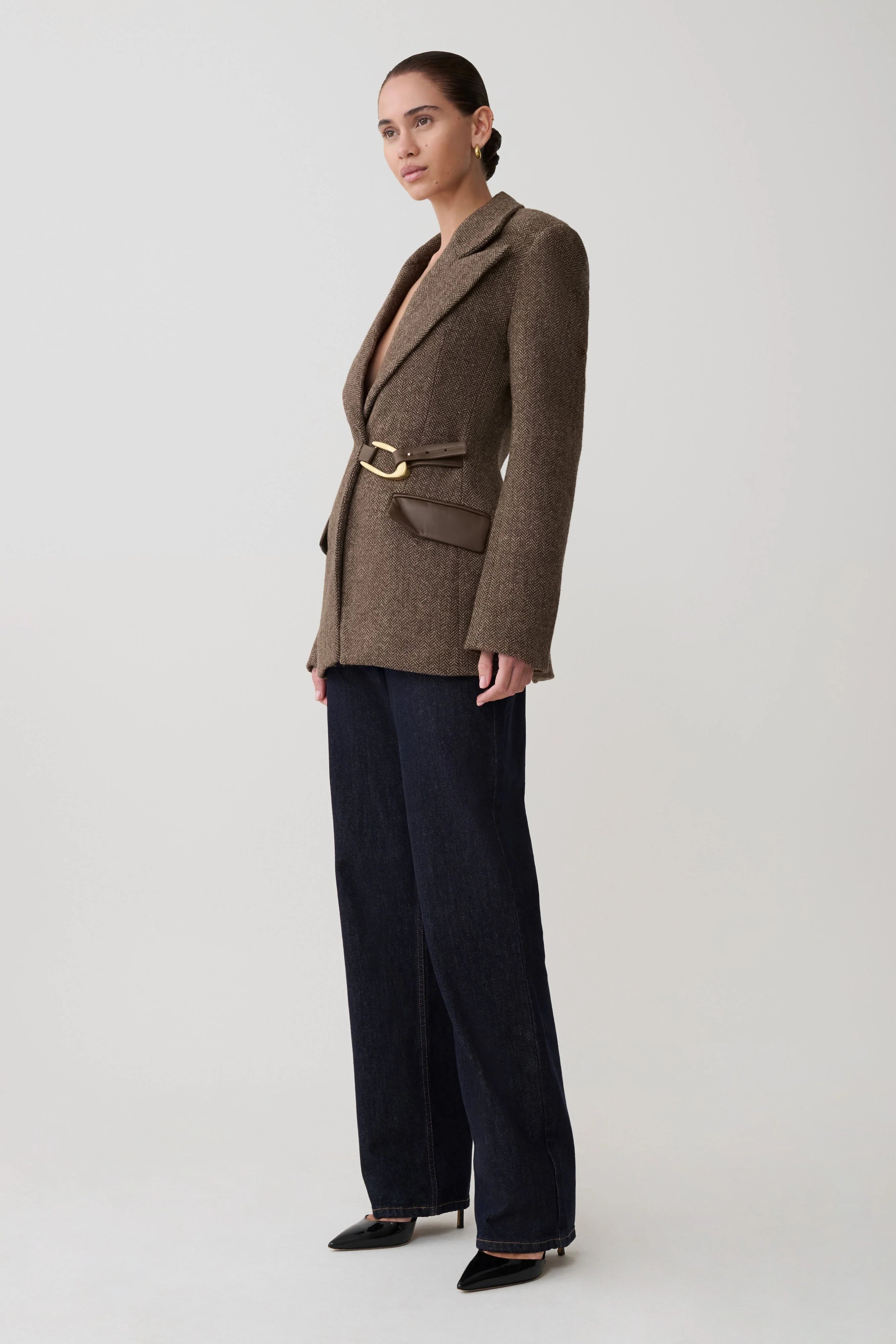 Romy Structured Blazer With Hardware - Herringbone