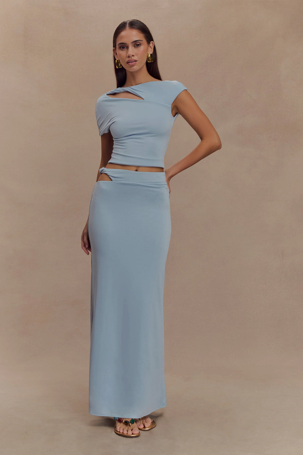 Haven Slinky Twist Midi Skirt - Pale Blue