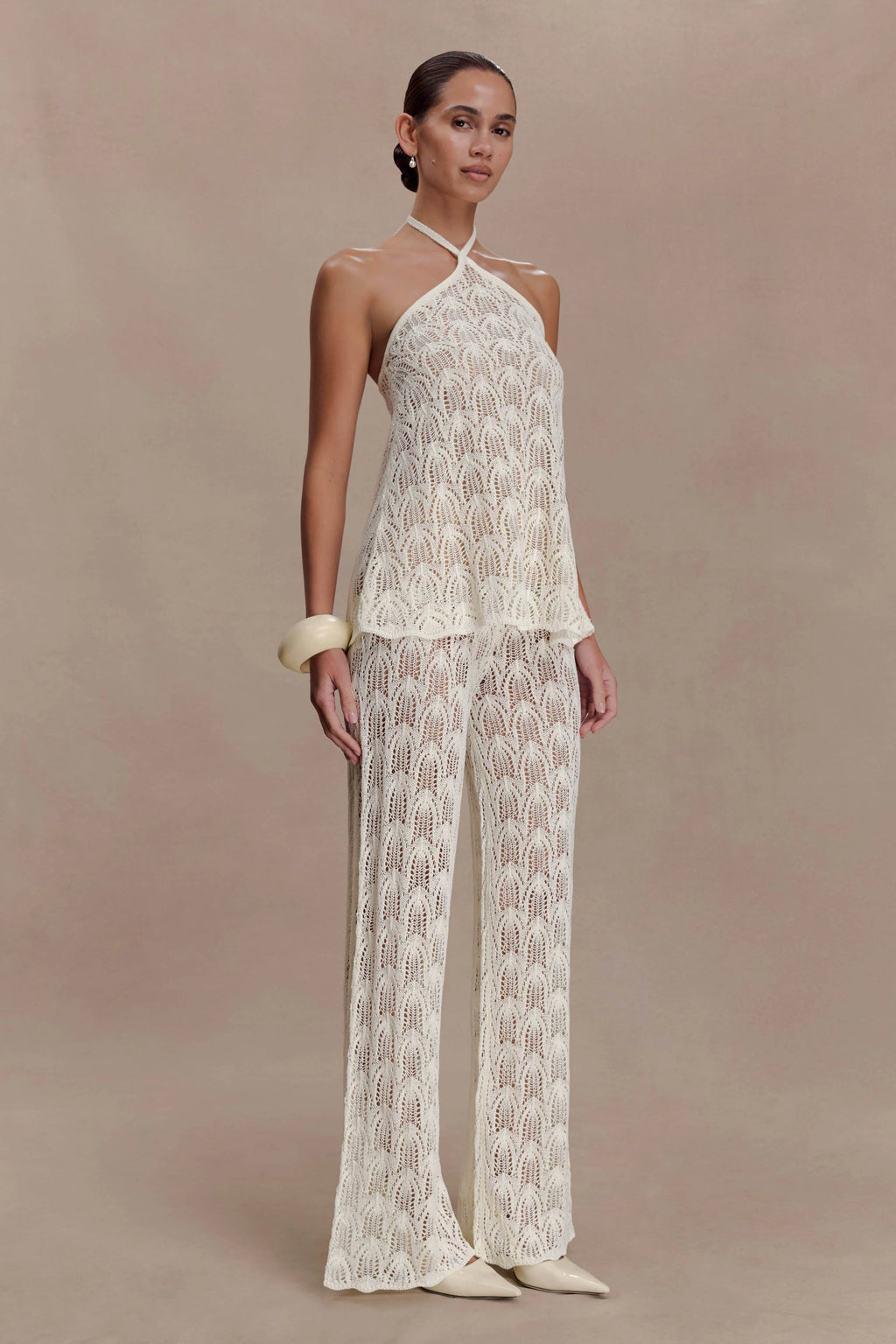 Corey Crochet Halter Neck Top - Ivory