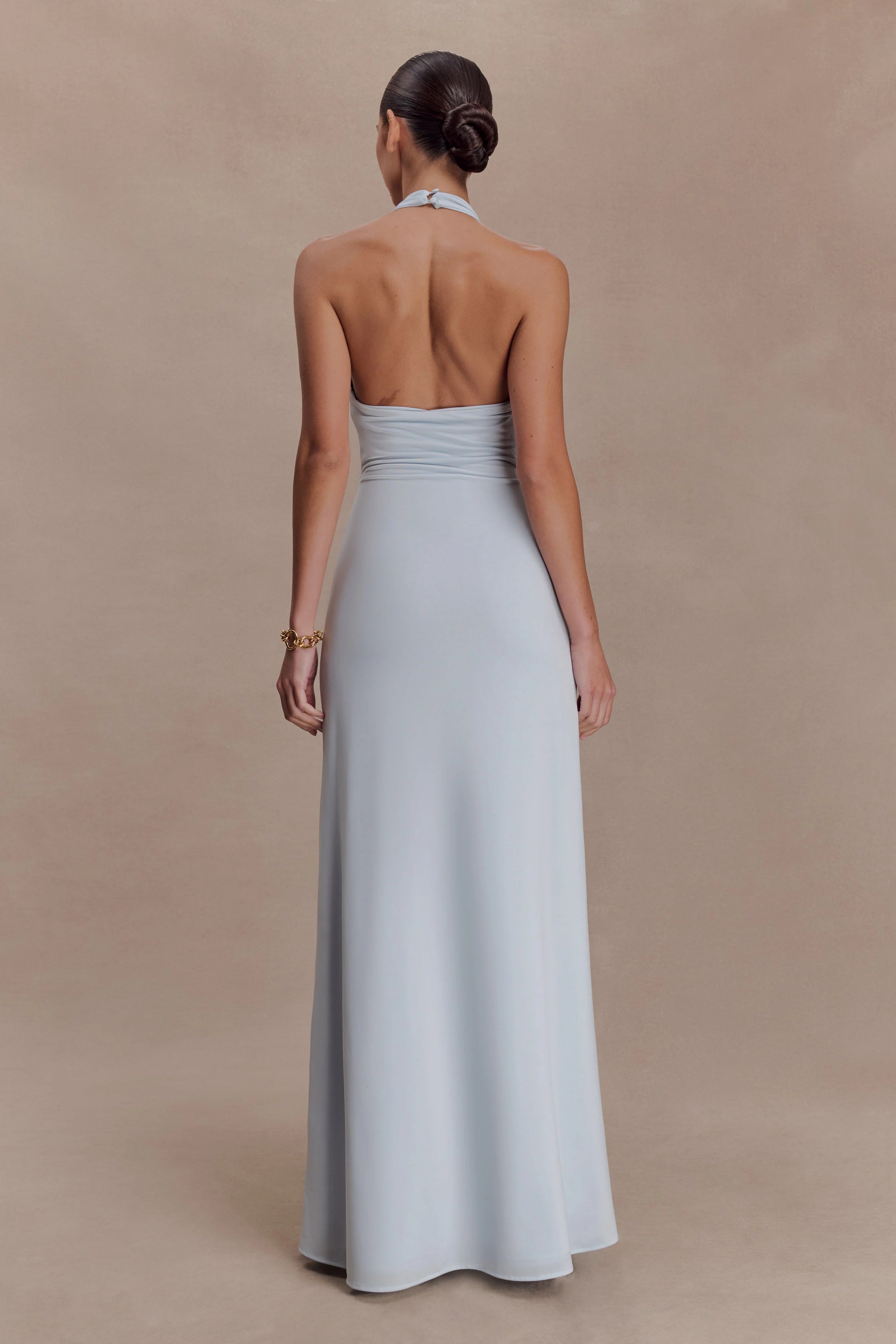Veda Slinky Halter Maxi Dress - Pale Blue