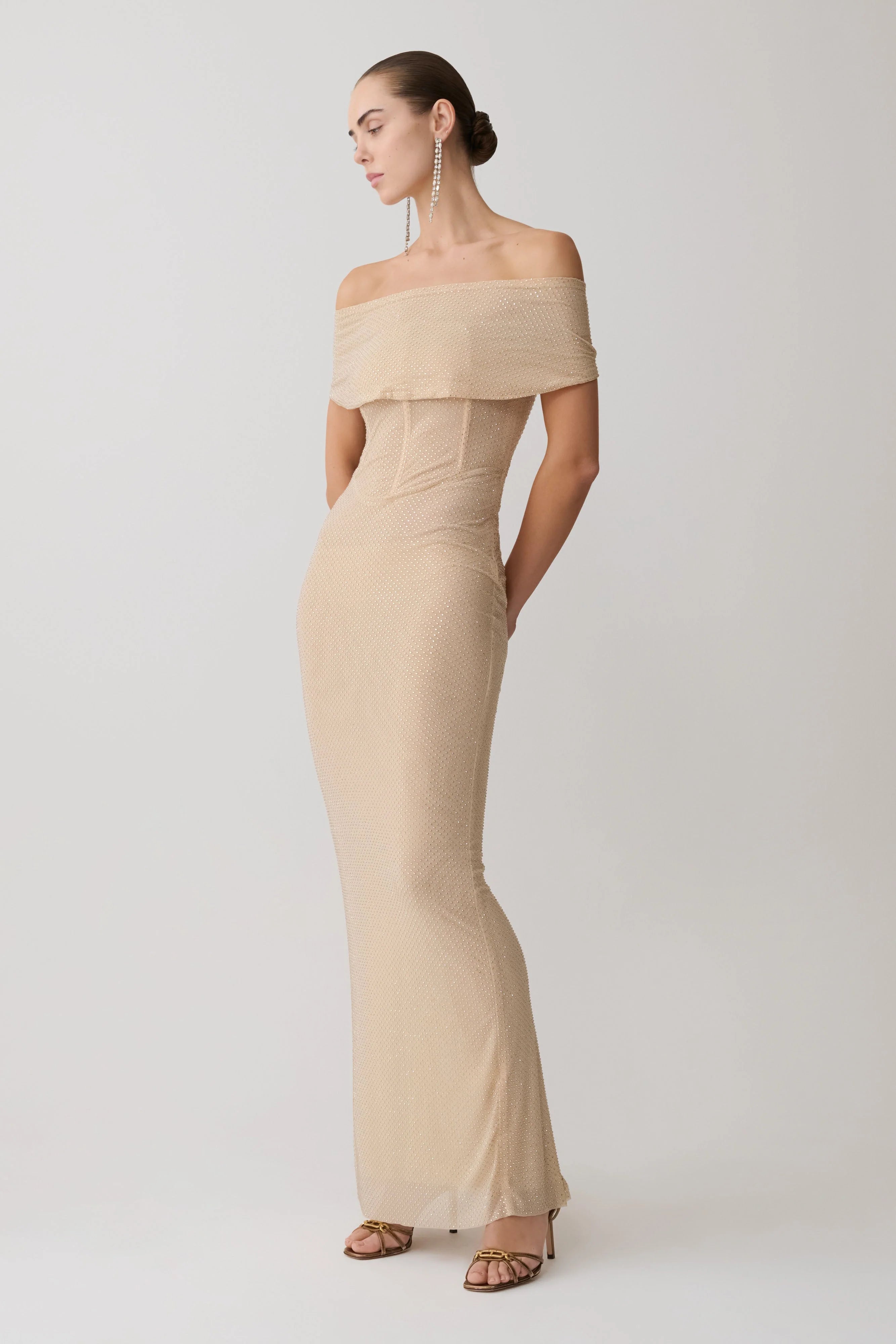 Phi Multi-Wear Cowl Diamante Maxi Dress - Gold