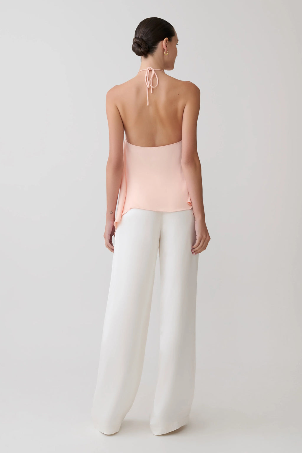Adelaide Draped Satin Halter Top - Peach