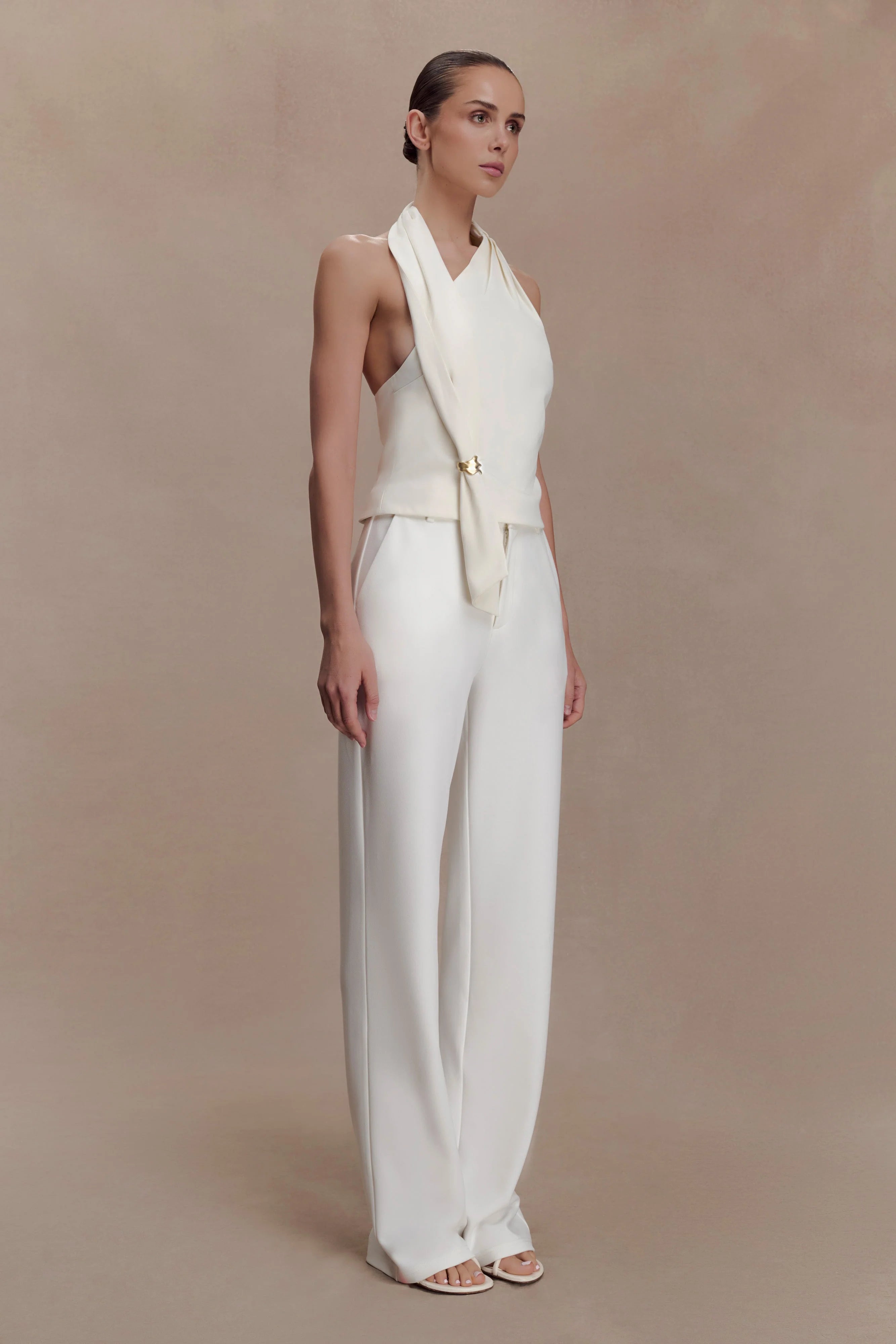 Marina Halter Top With Hardware - Ivory