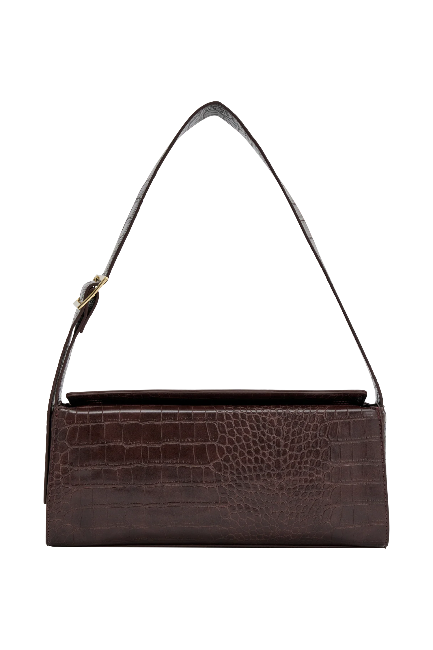 Maria Faux Leather Crocodile Shoulder Bag - Chocolate