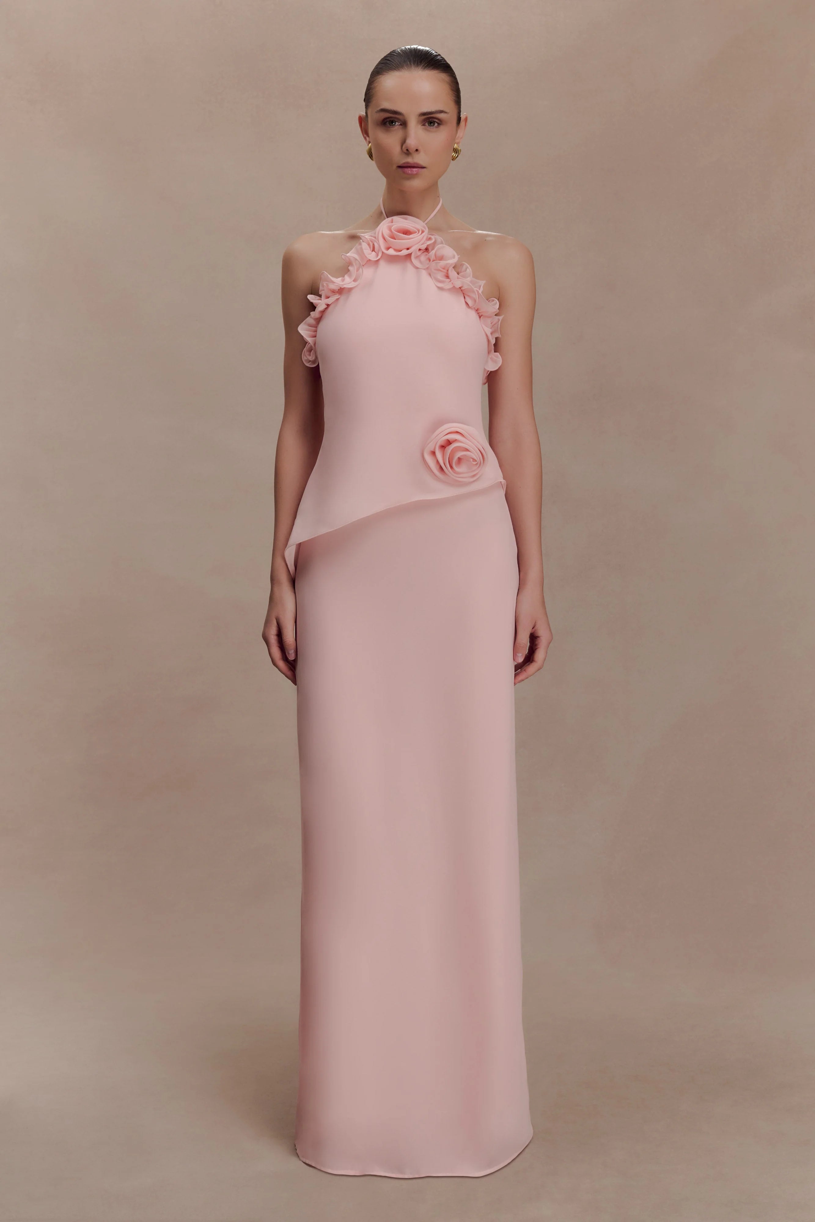 Melissa Chiffon Flower Maxi Dress - Baby Pink