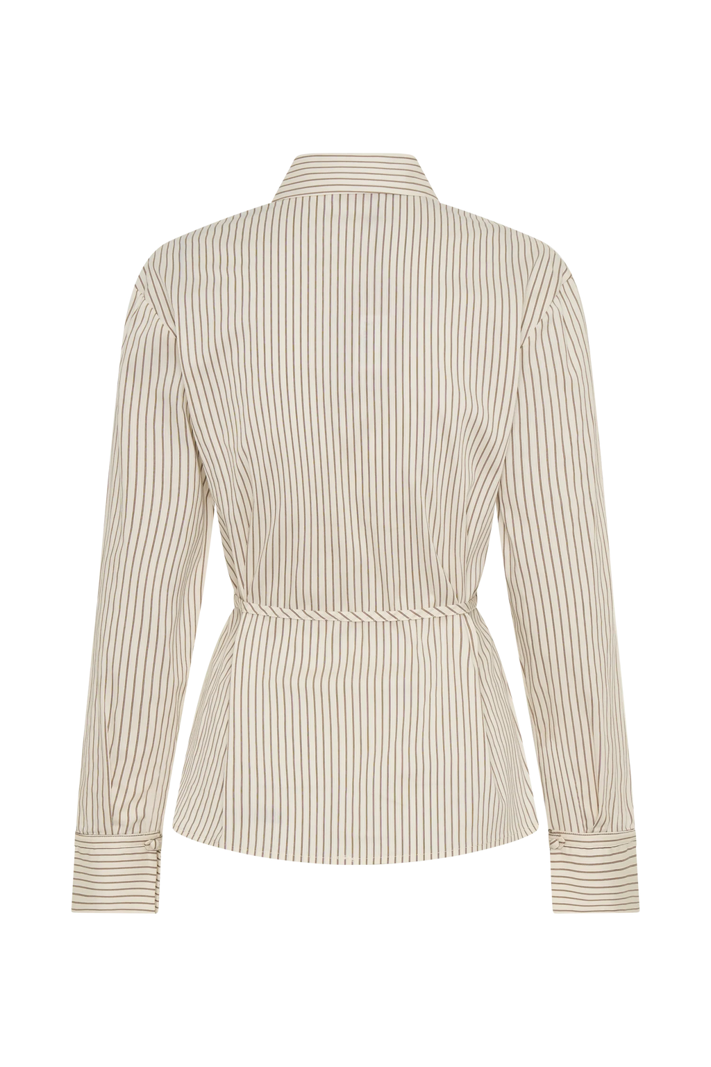 Millie Tie Back Cotton Shirt - Beige Pinstripe