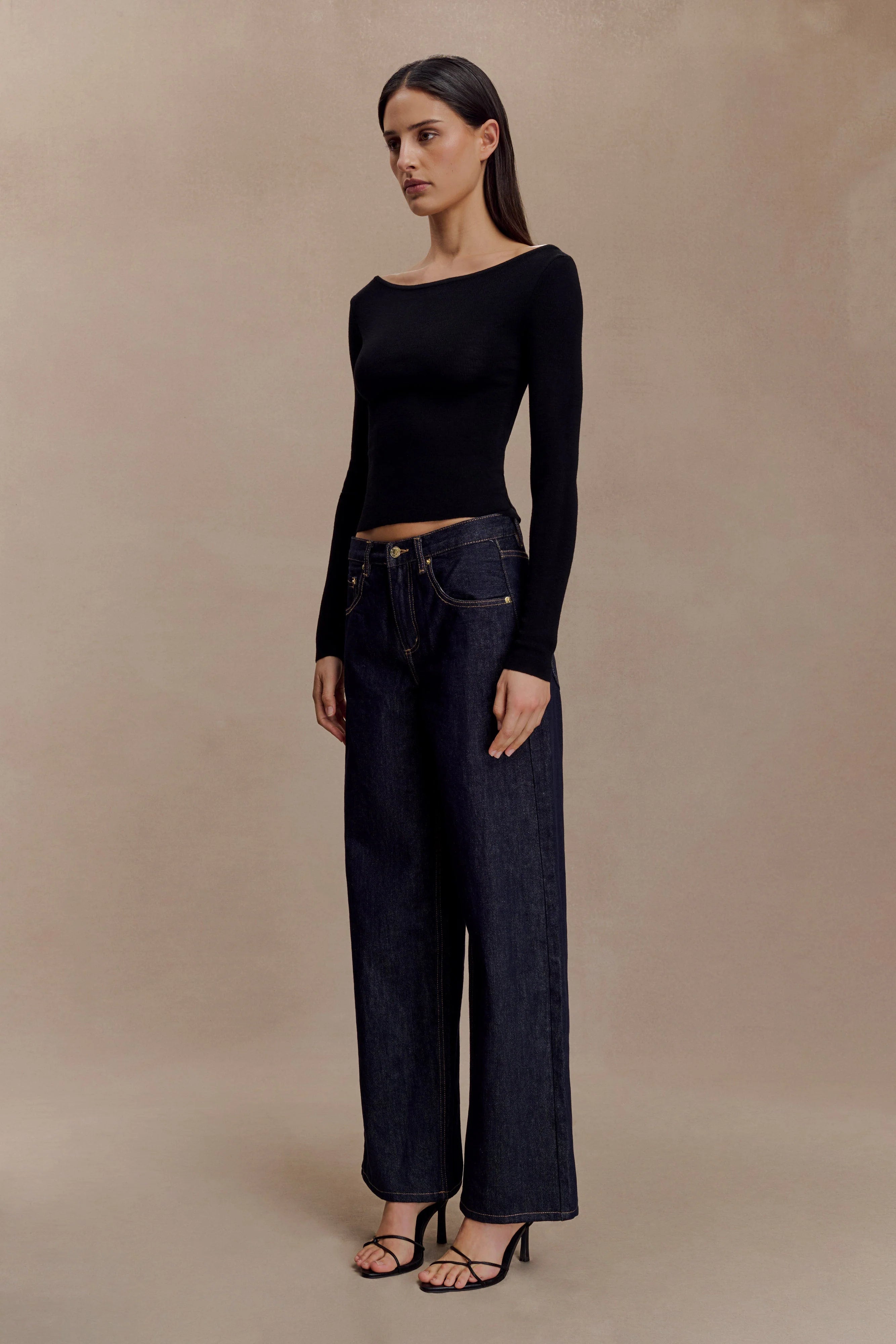 Paedyn Merino Wool Ribbed Long Sleeve Top - Black