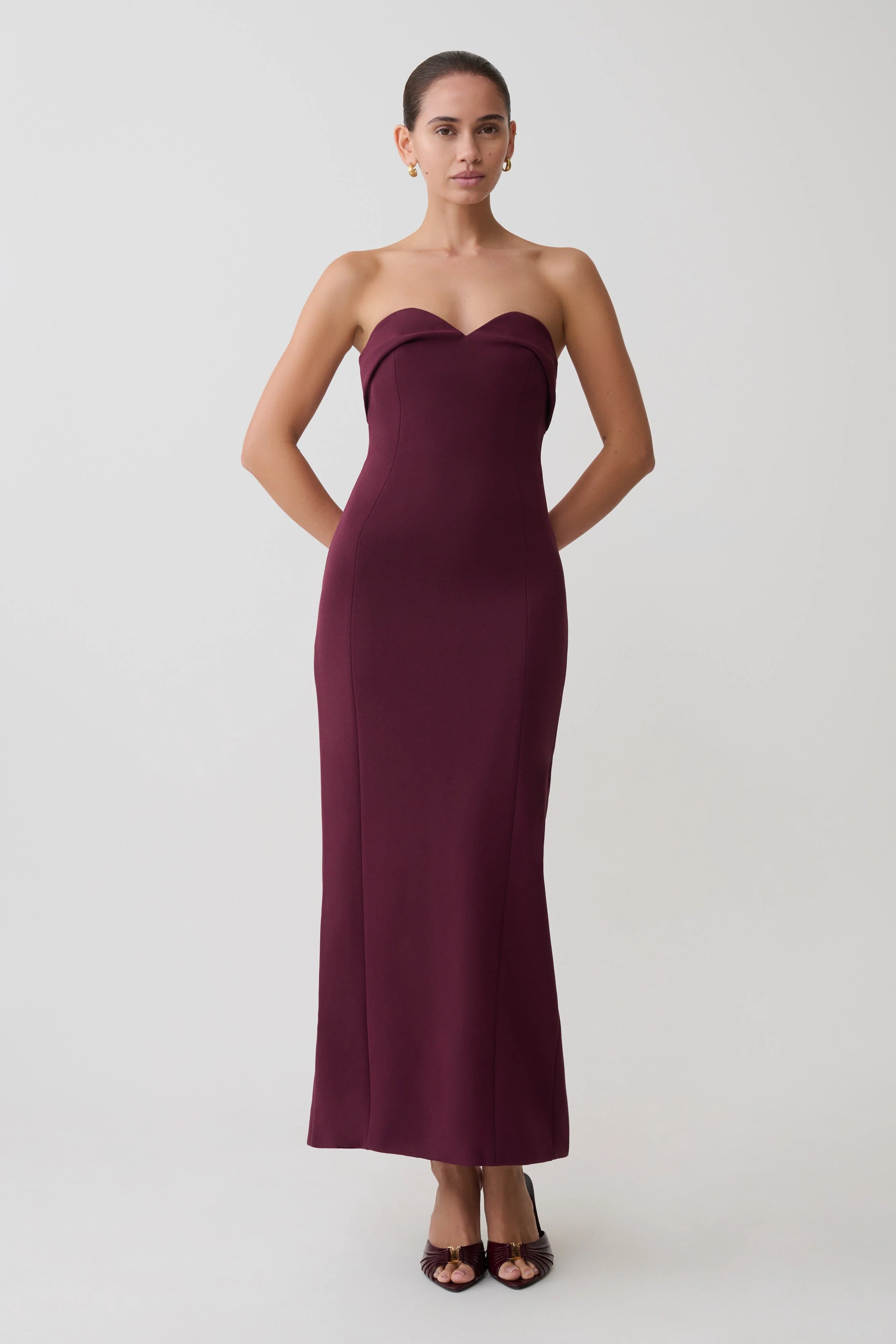 Cary Folded Strapless Crepe Midi Dress - Wine