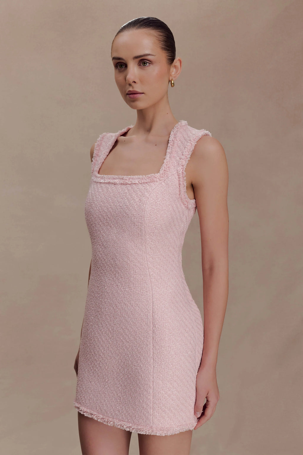 Lea Tweed Sleeveless Mini Dress - Baby Pink