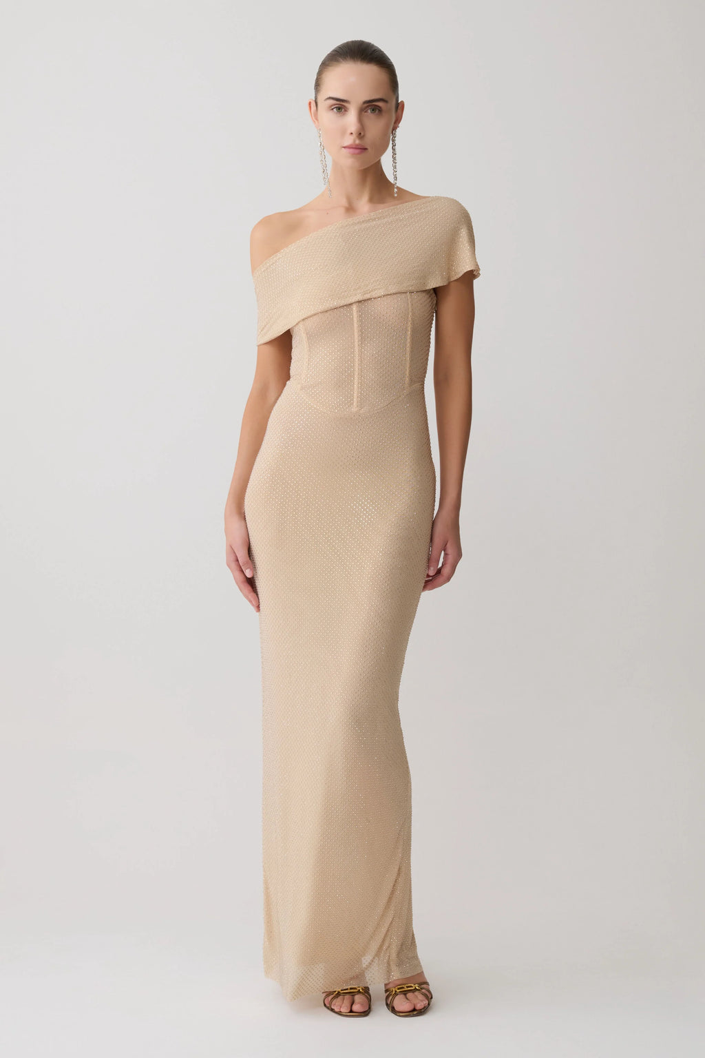 Phi Multi-Wear Cowl Diamante Maxi Dress - Gold