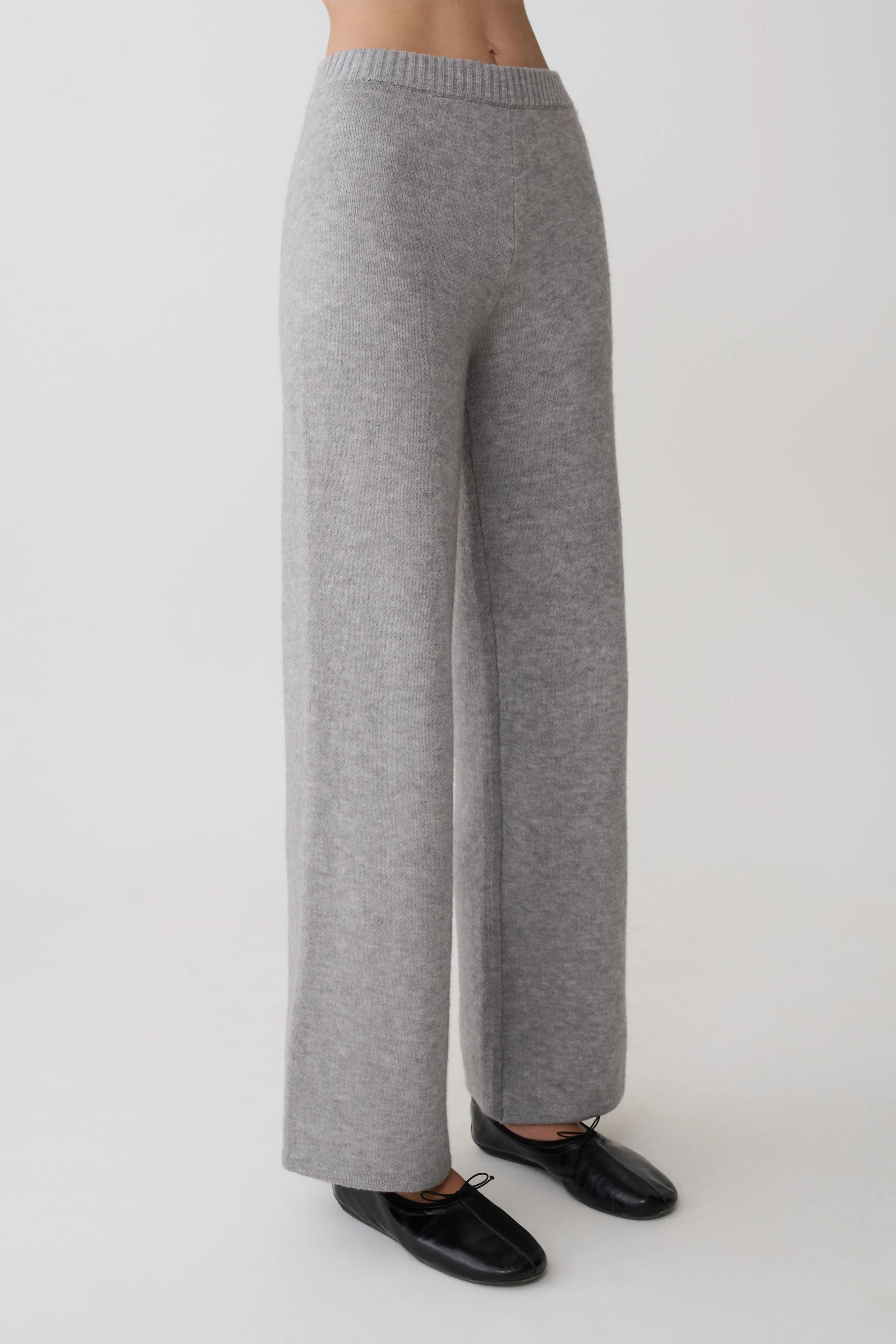 Evan Knit Wide Leg Pants - Grey Marle