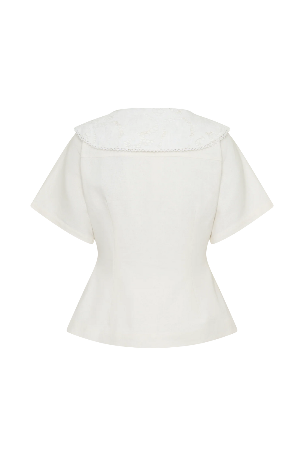 Melody Short Sleeve Shirt With Lace Collar - White