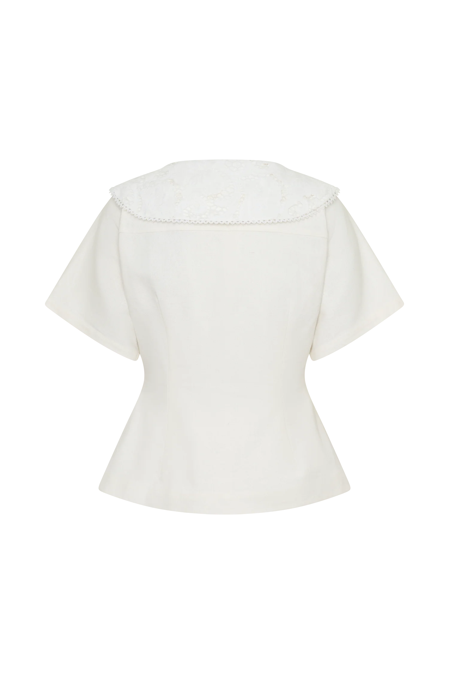Melody Short Sleeve Shirt With Lace Collar - White