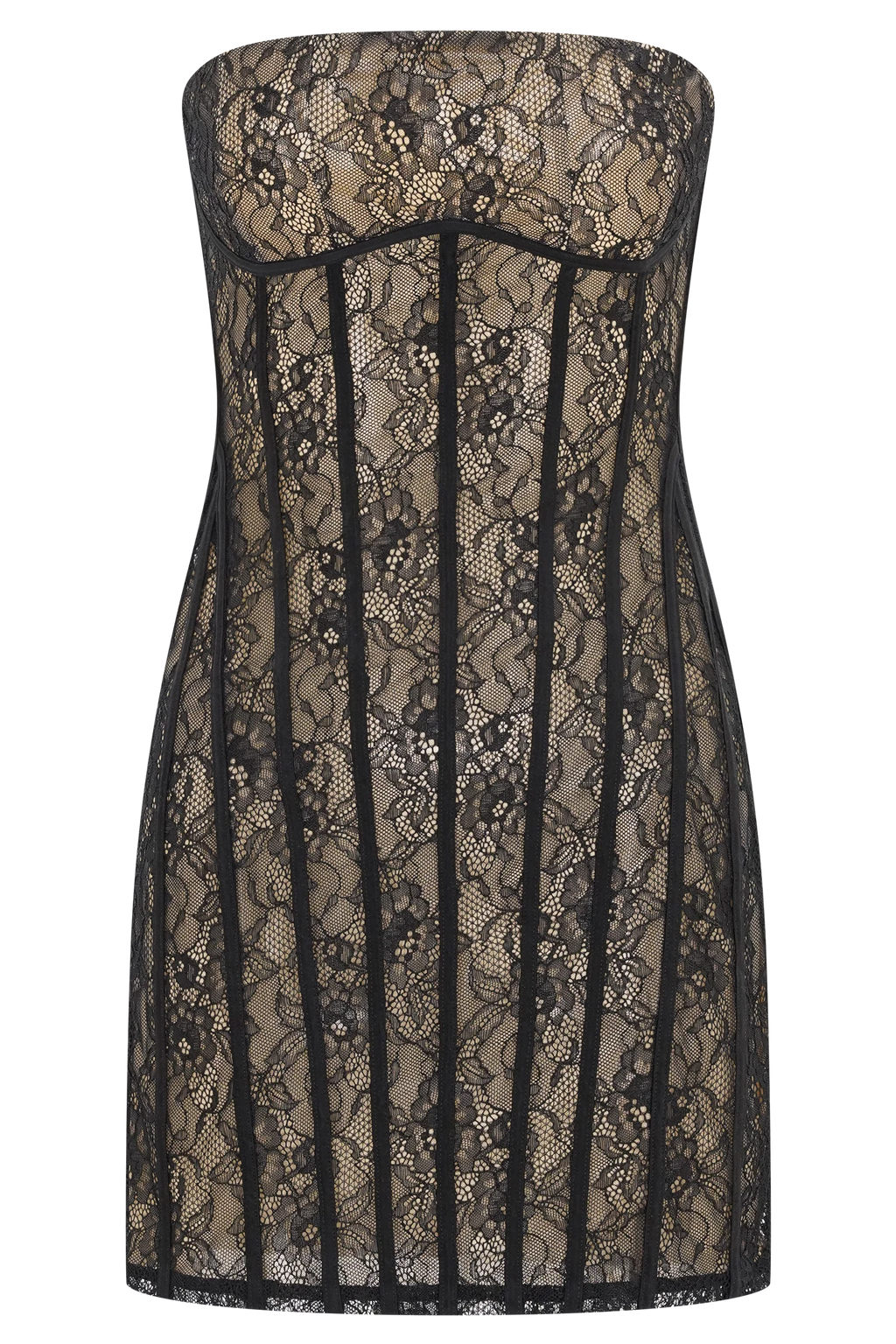 Jeannette Panelled Lace Mini Dress - Black