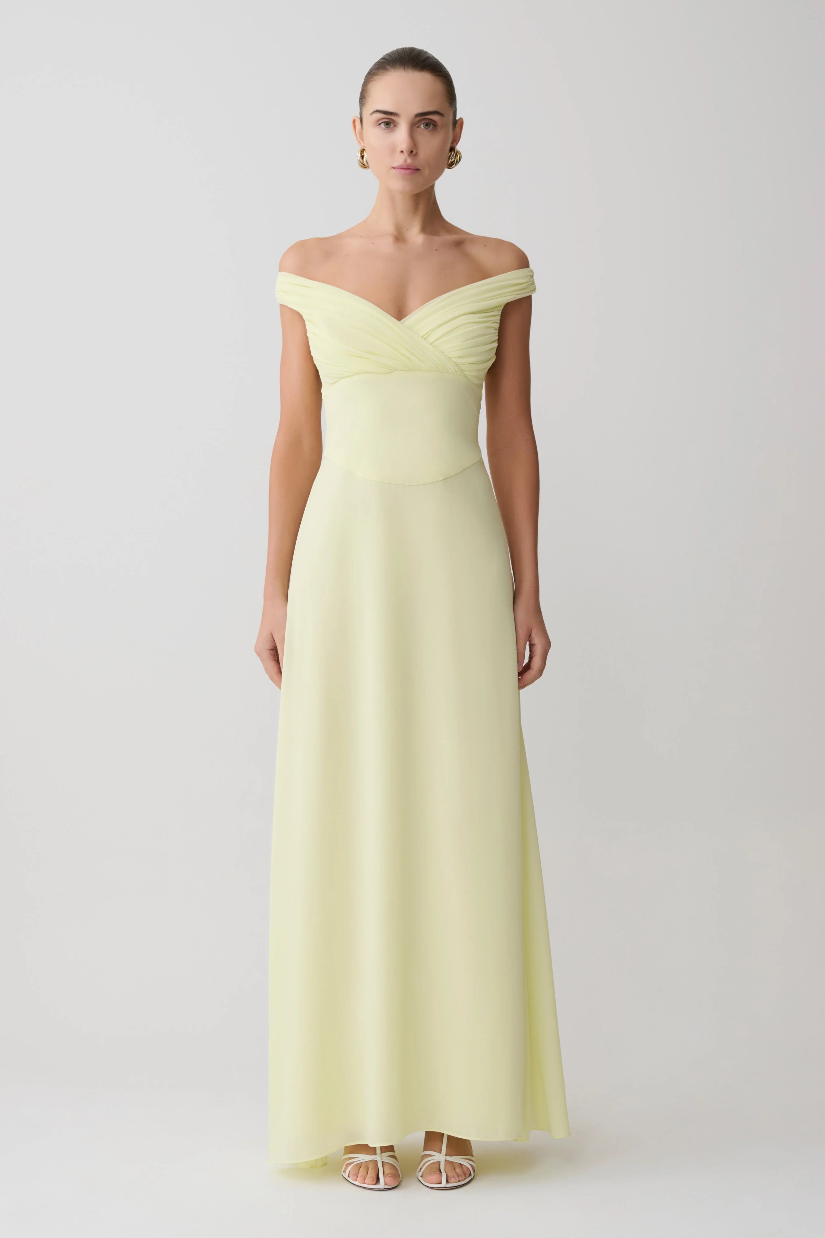 Mabel Off Shoulder Chiffon Maxi Dress - Lemon