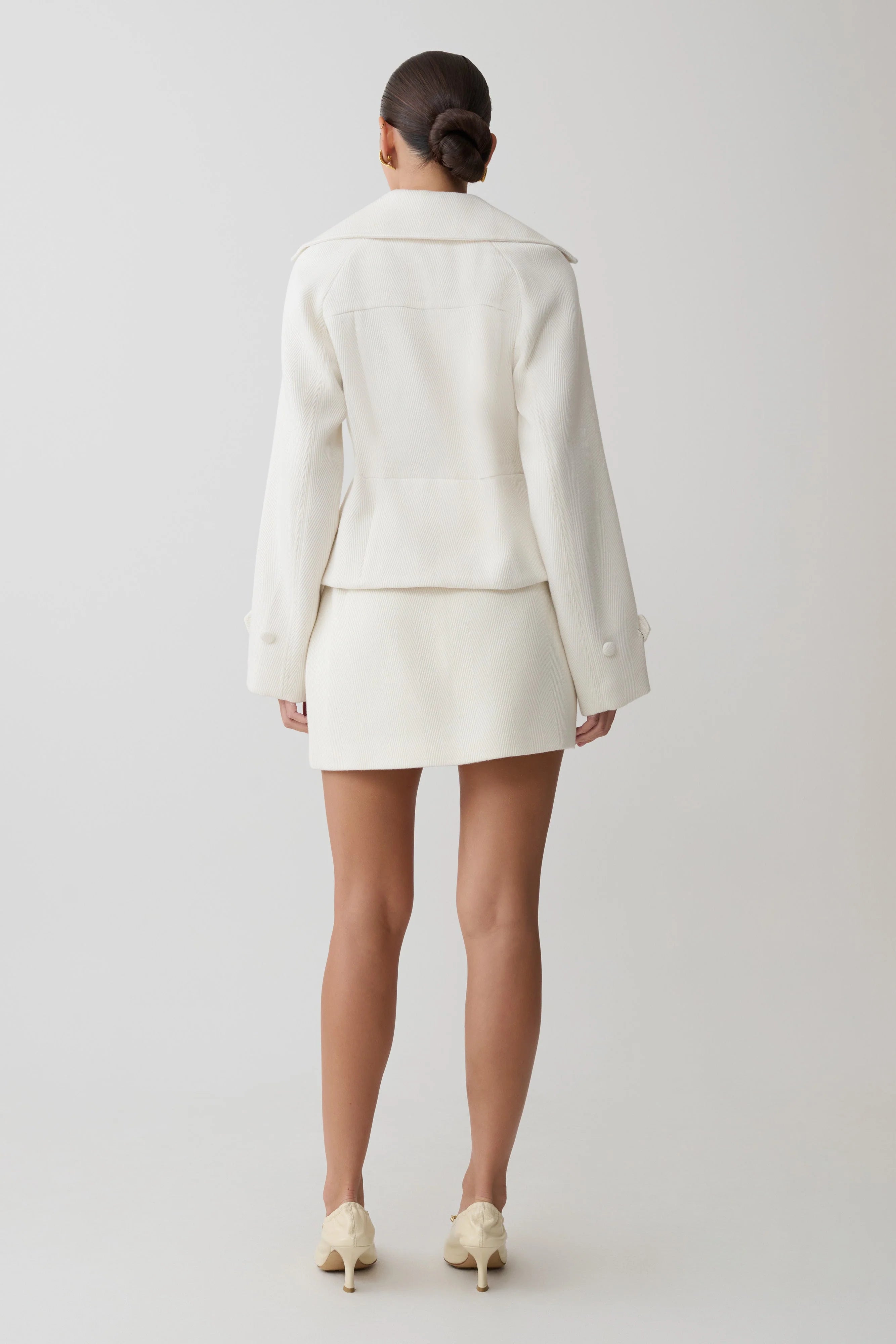 Elara Cropped Collared Jacket - Ivory
