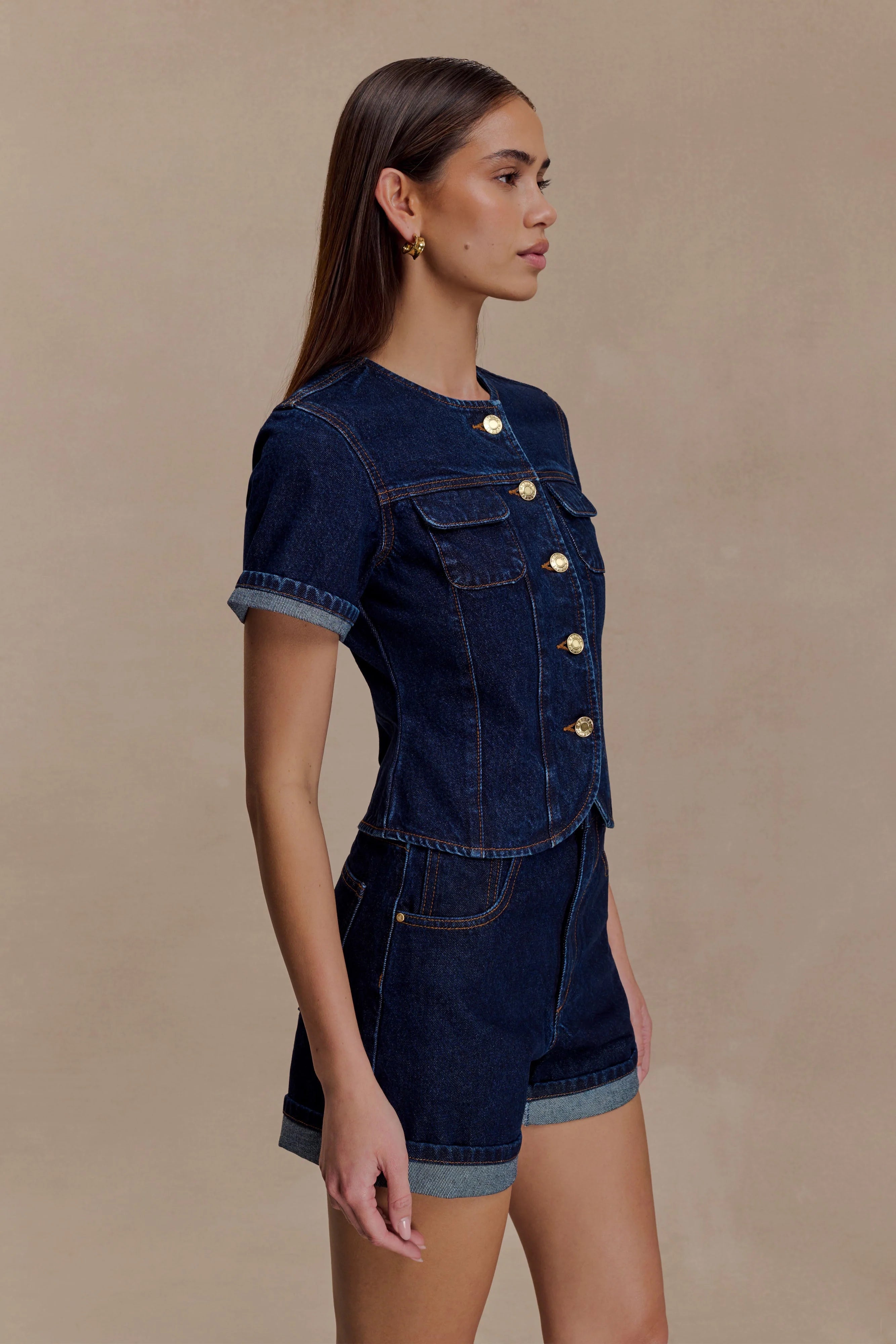 Carlene Cuffed Denim Shorts - Indigo Blue