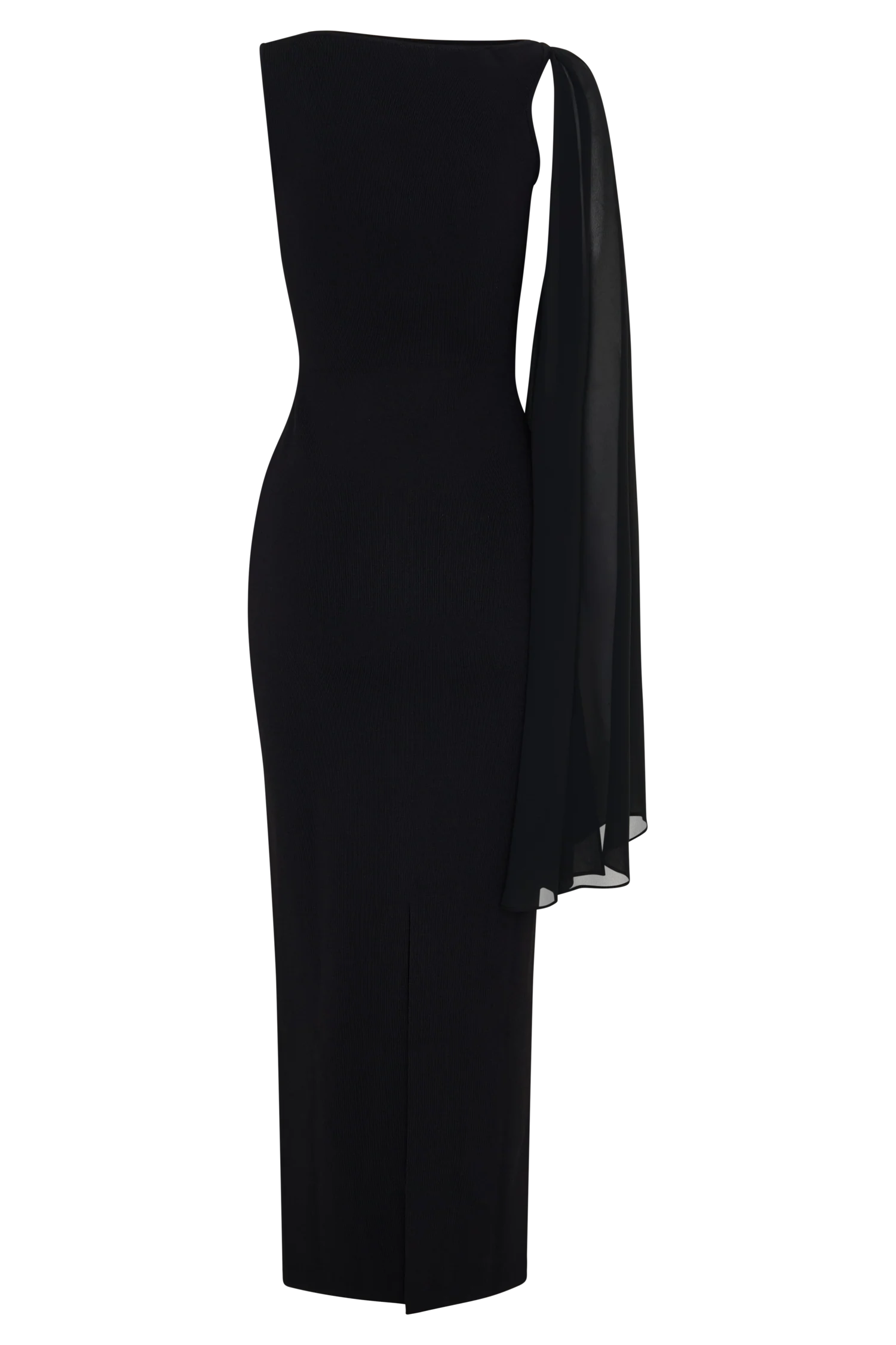 Farid Bandage Midi Dress With Chiffon - Black